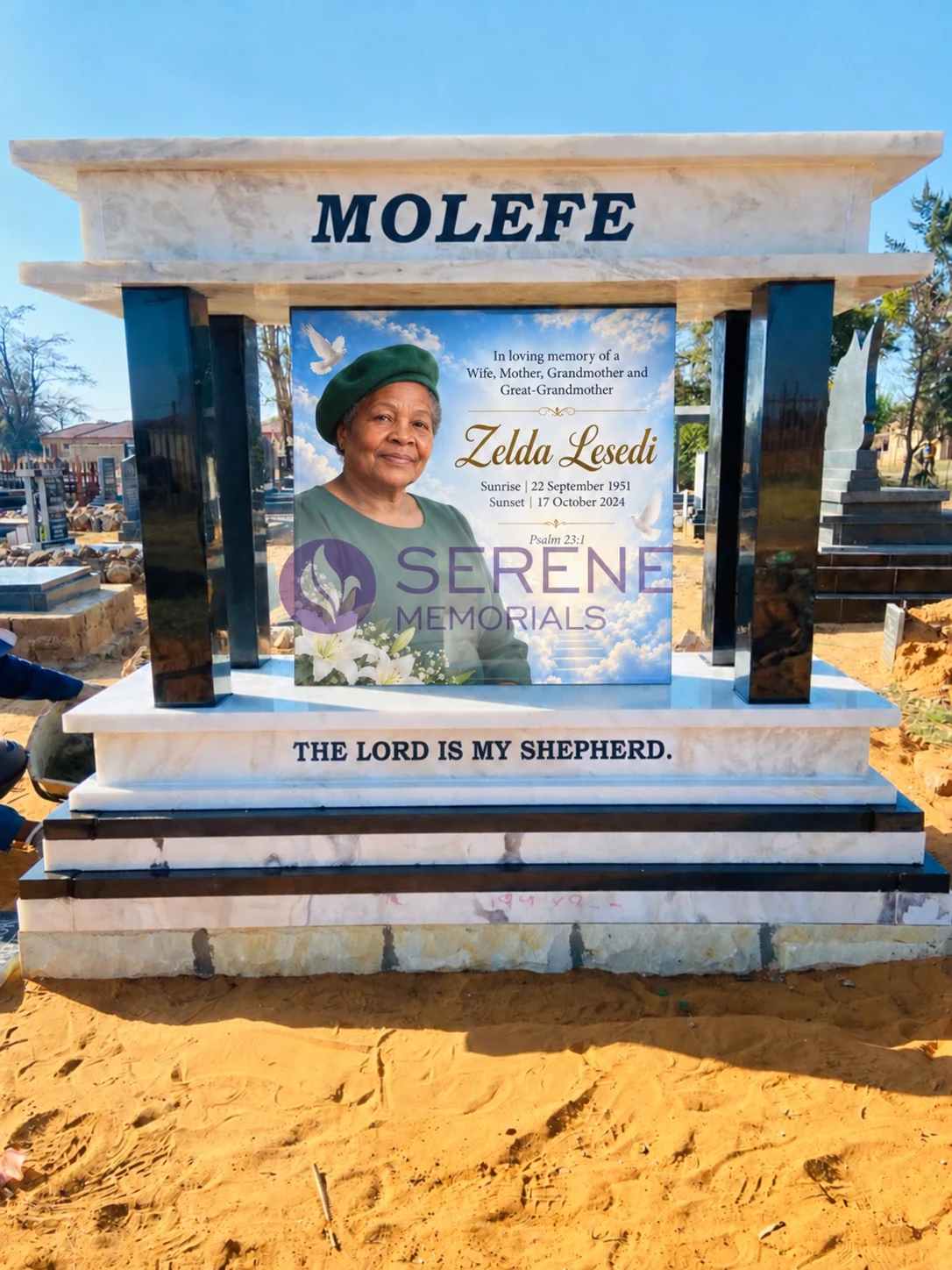 Completed Serene Memorials glass and marble memorial