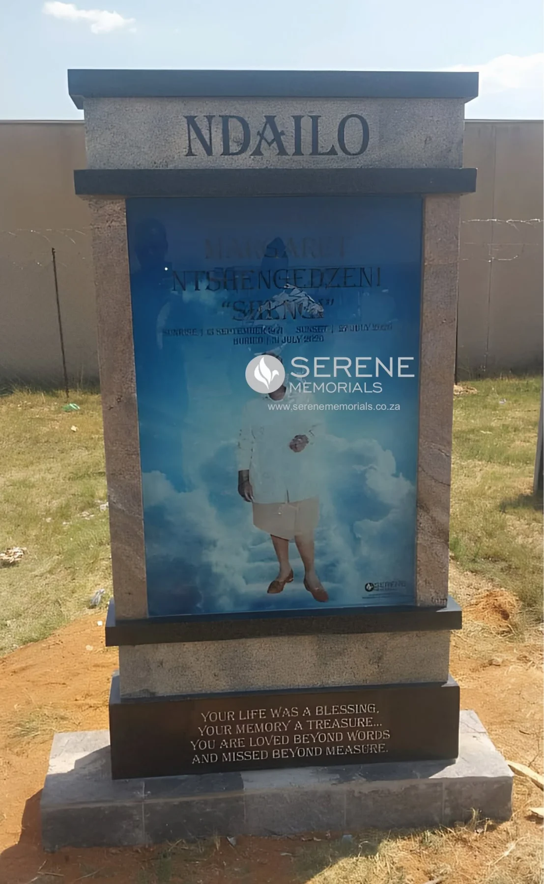 Completed tombstone memorial by Serene Memorials, serving South Africa and the SADC region