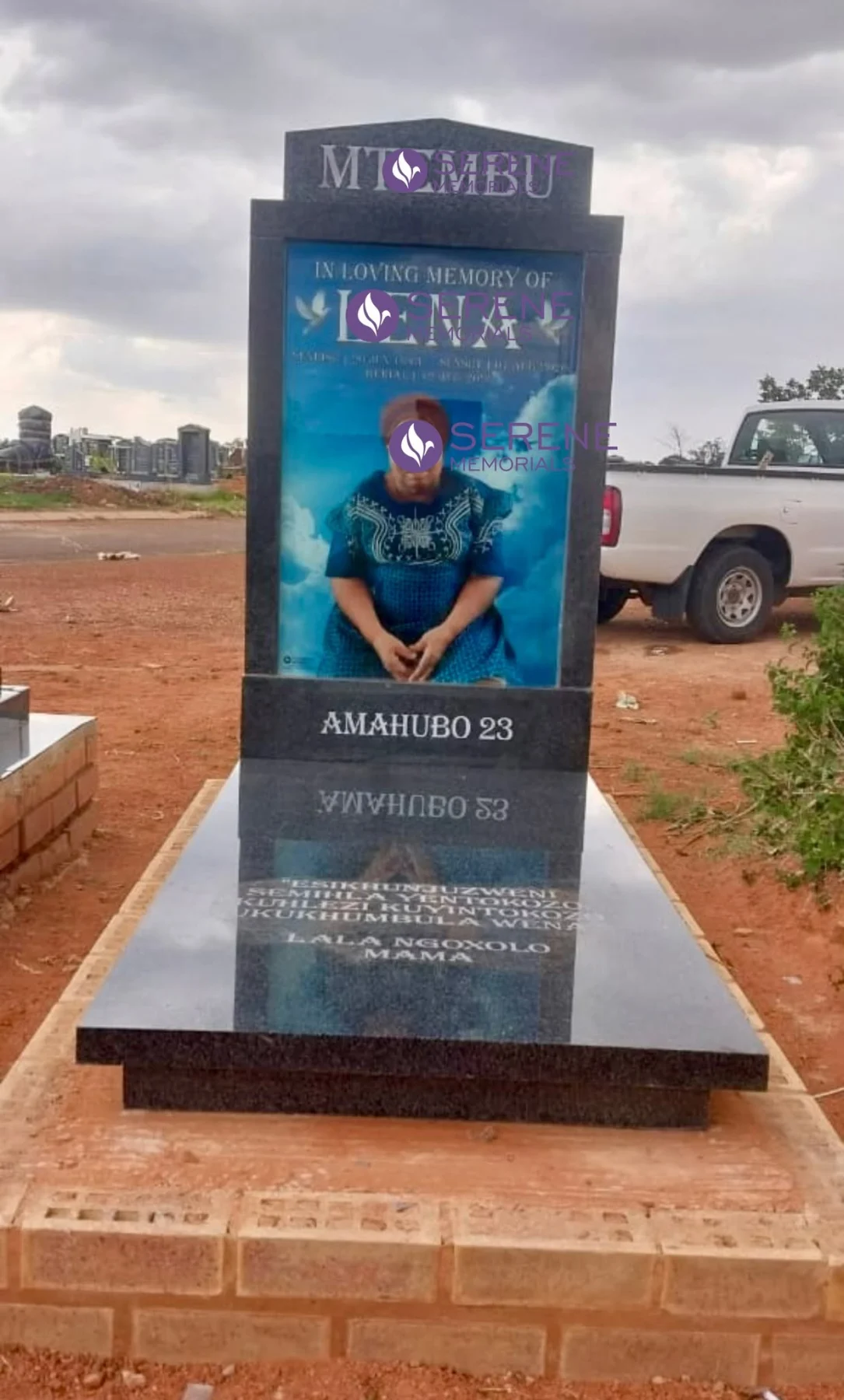 Completed tombstone memorial by Serene Memorials, serving South Africa and the SADC region