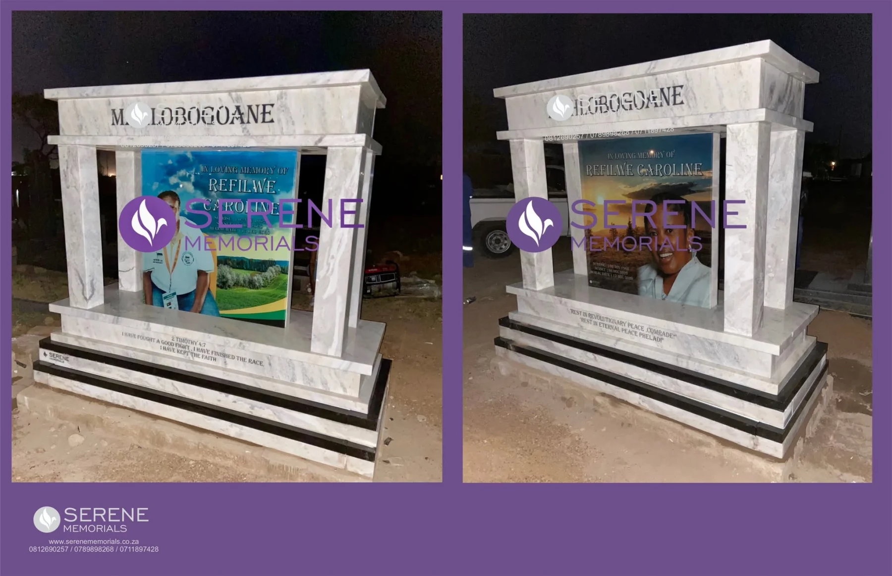 Completed tombstone memorial by Serene Memorials, serving South Africa and the SADC region
