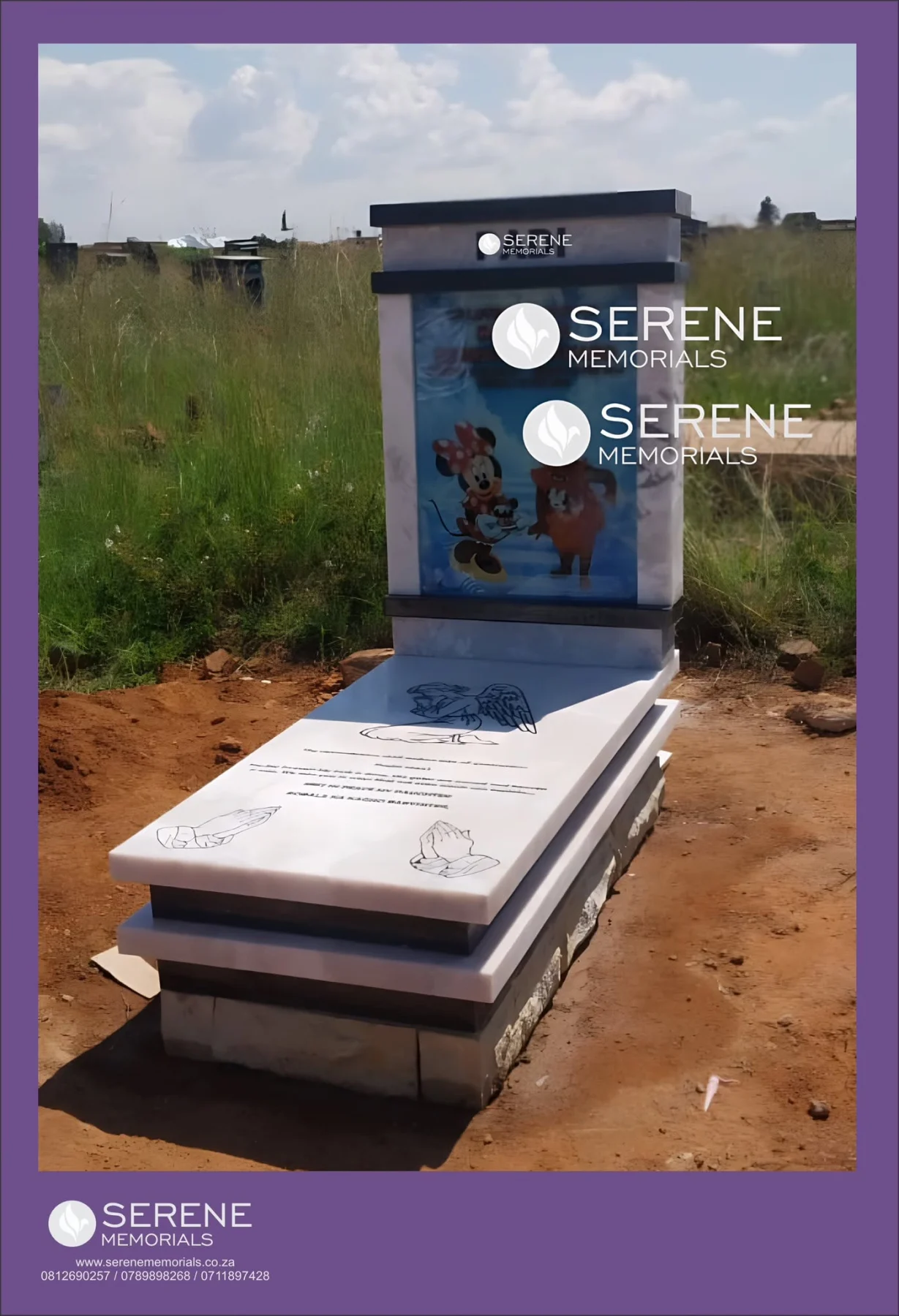 Completed tombstone memorial by Serene Memorials, serving South Africa and the SADC region