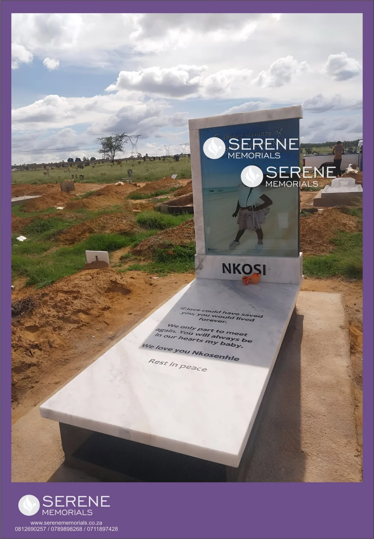 Completed tombstone memorial by Serene Memorials, serving South Africa and the SADC region