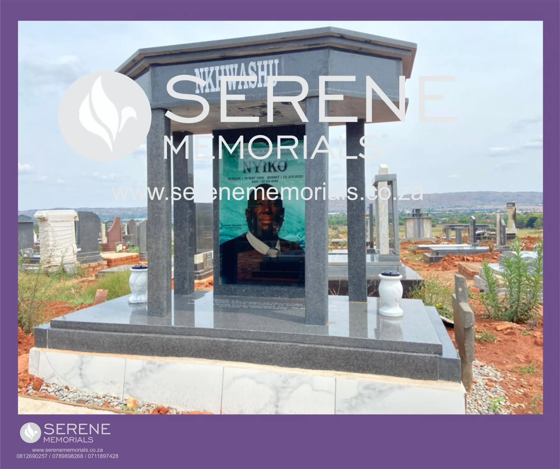 Completed tombstone memorial by Serene Memorials, serving South Africa and the SADC region