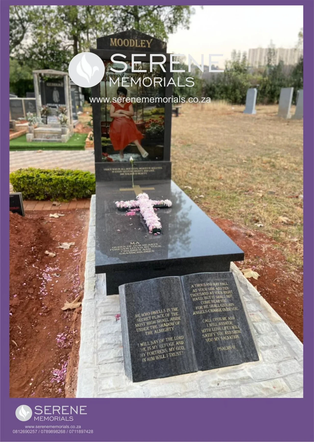 Completed tombstone memorial by Serene Memorials, serving South Africa and the SADC region
