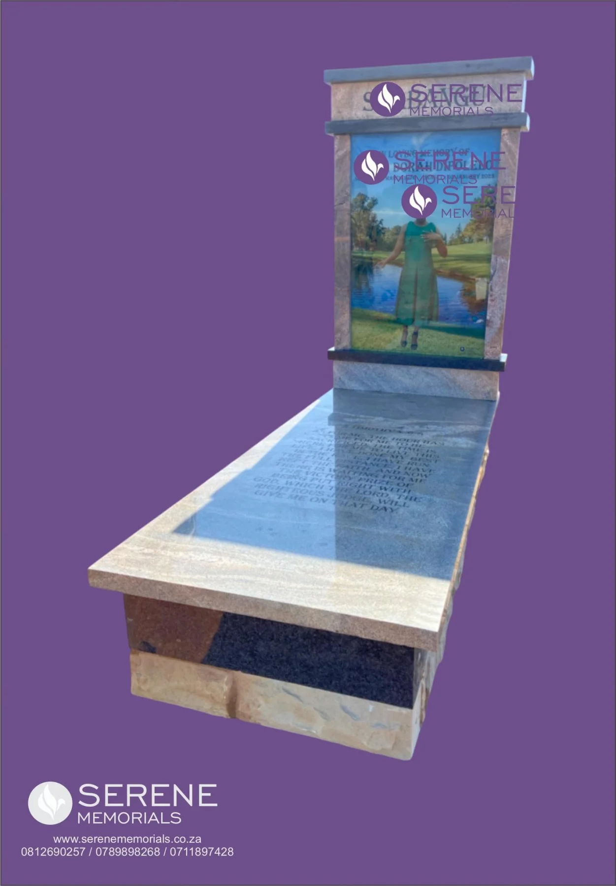 Completed tombstone memorial by Serene Memorials, serving South Africa and the SADC region
