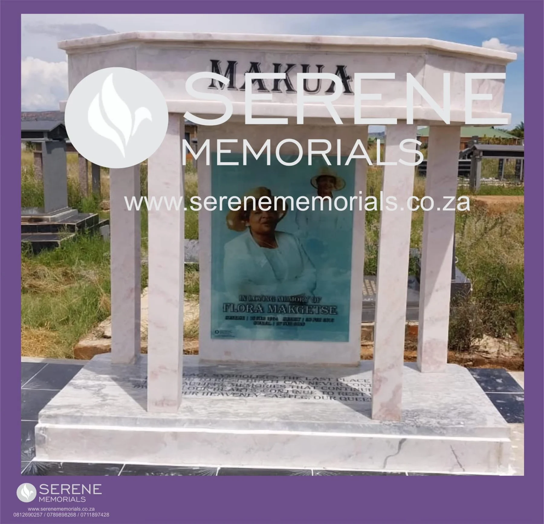 Completed tombstone memorial by Serene Memorials, serving South Africa and the SADC region