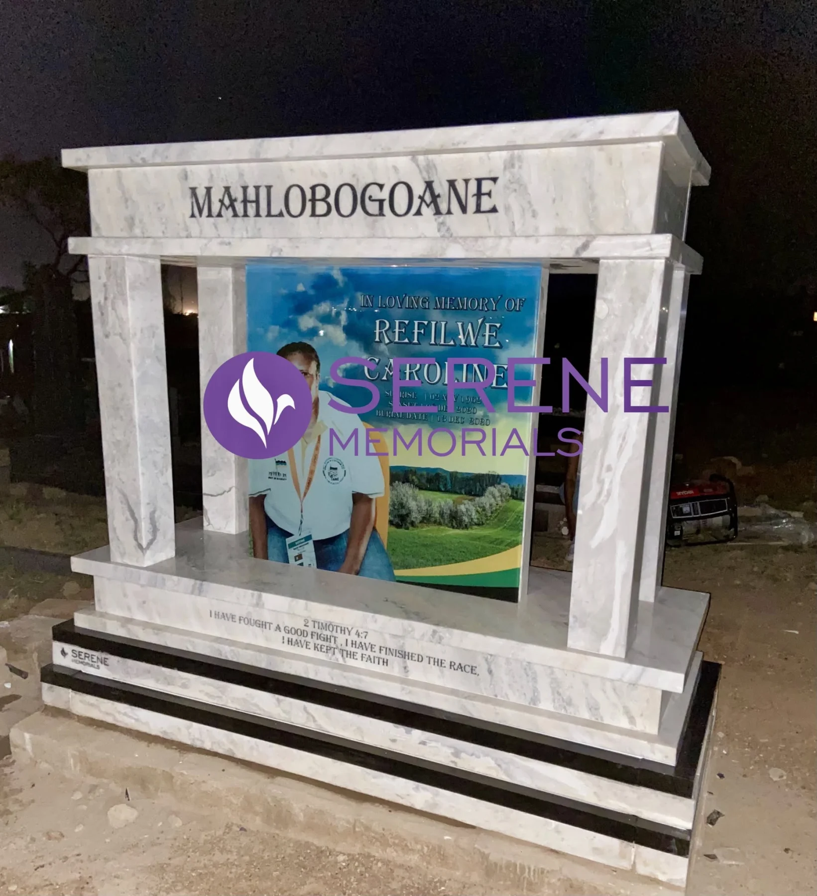 Completed tombstone memorial by Serene Memorials, serving South Africa and the SADC region