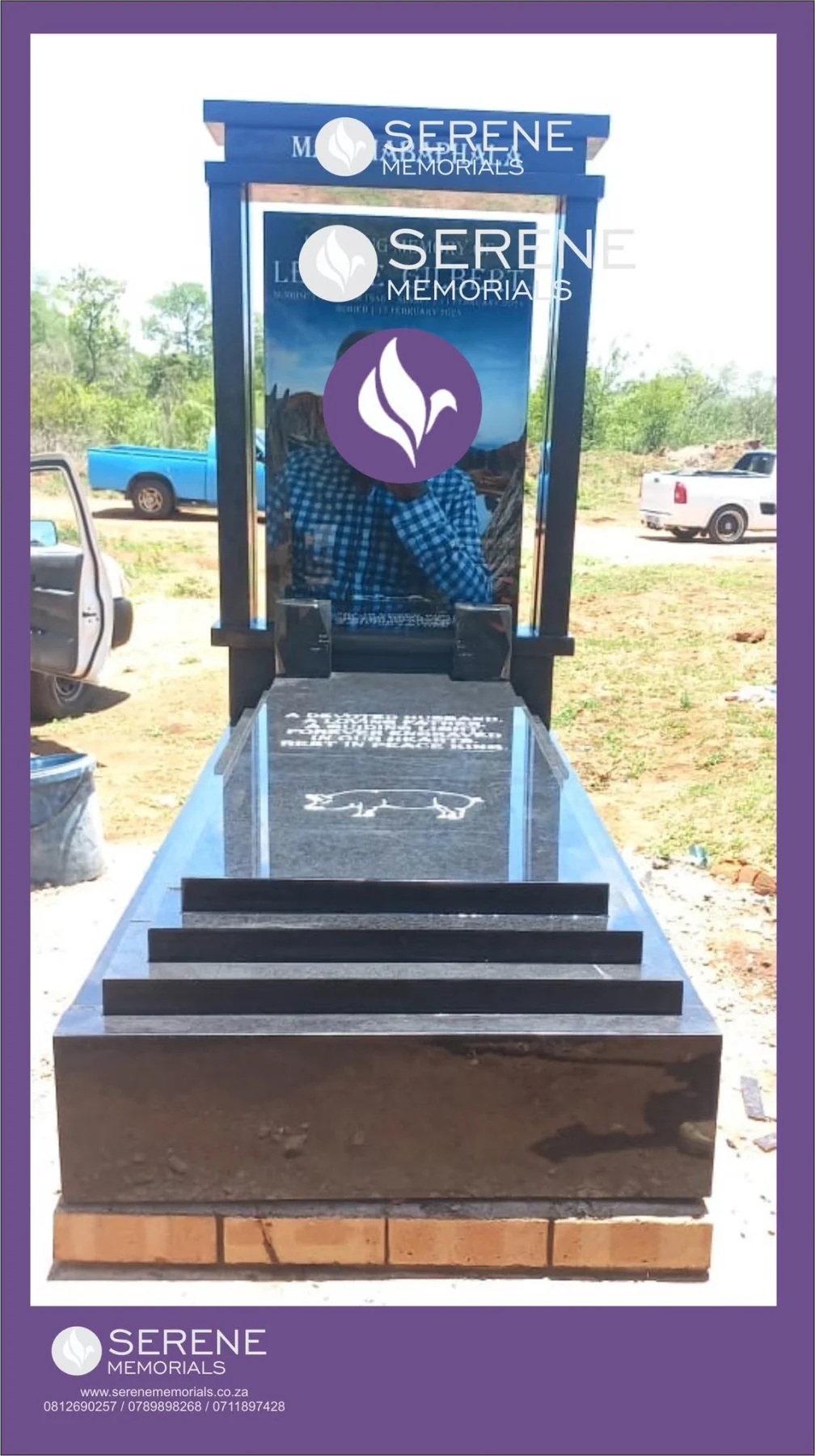 Completed tombstone memorial by Serene Memorials, serving South Africa and the SADC region