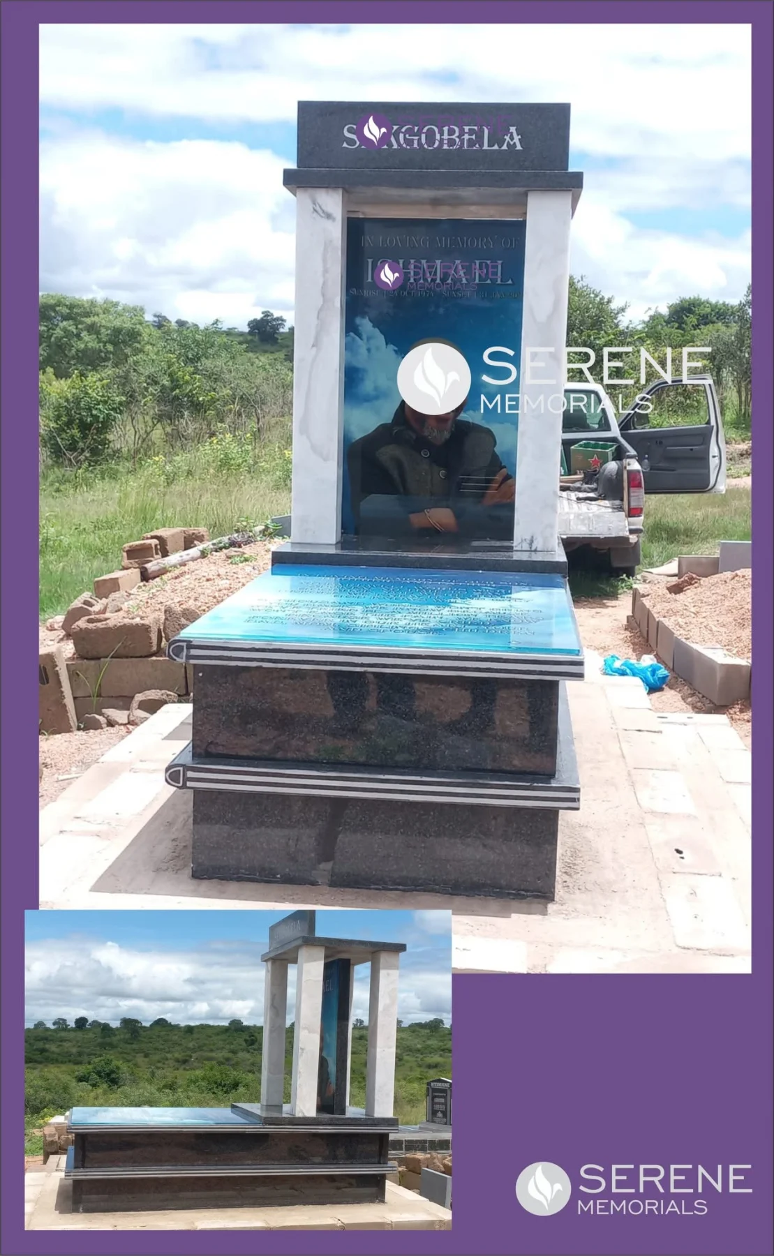 Completed tombstone memorial by Serene Memorials, serving South Africa and the SADC region