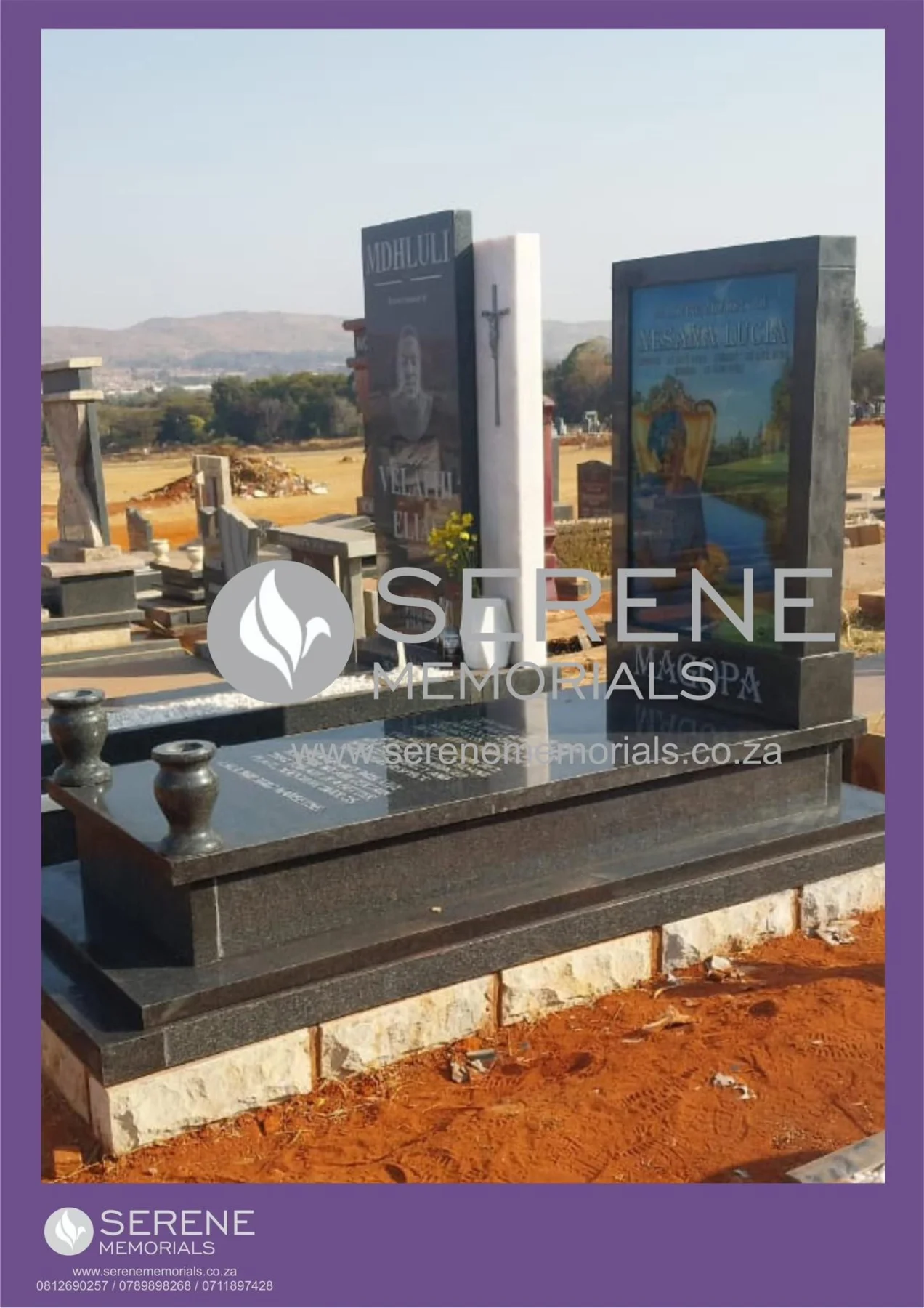 Completed tombstone memorial by Serene Memorials, serving South Africa and the SADC region