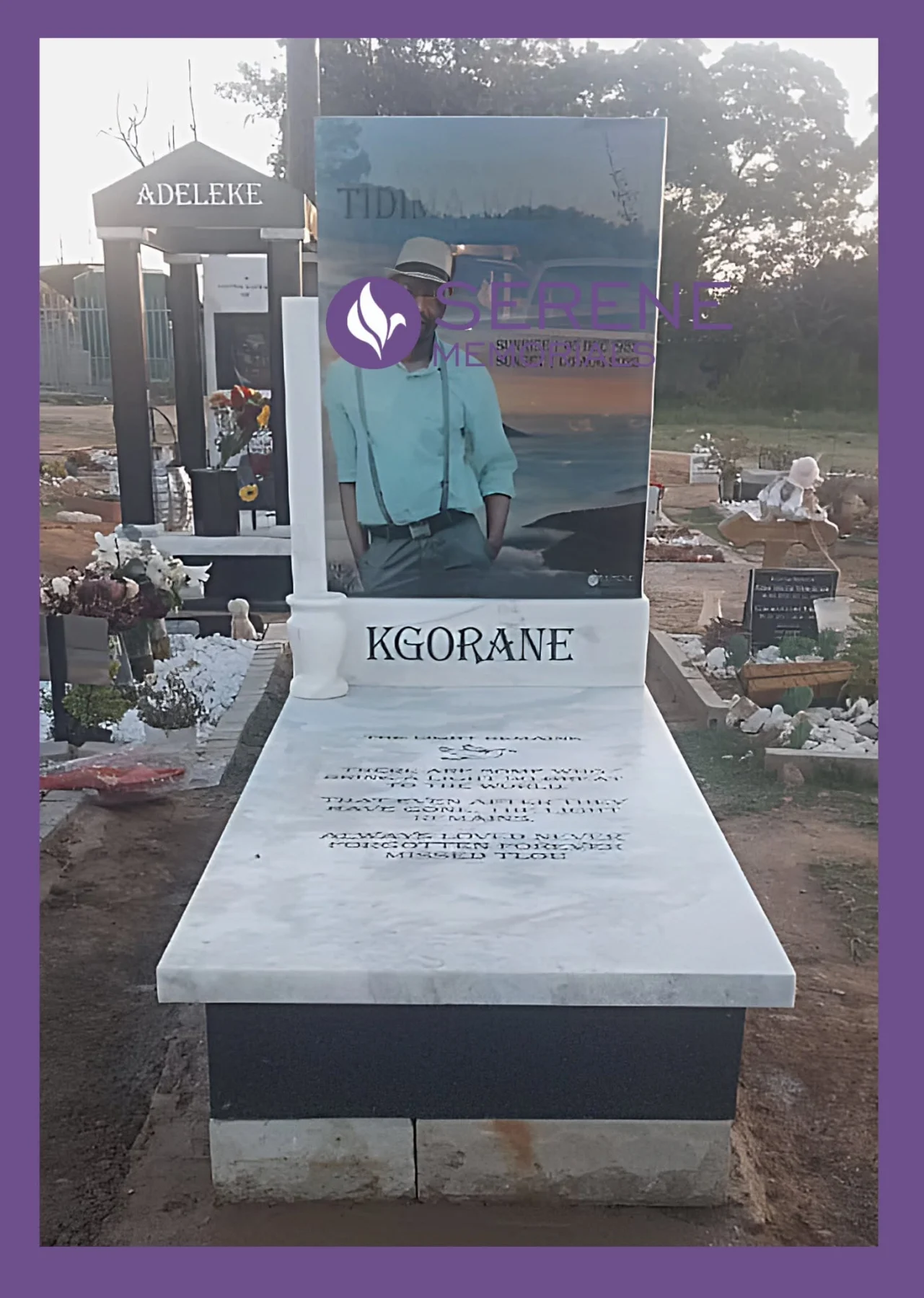 Completed tombstone memorial by Serene Memorials, serving South Africa and the SADC region