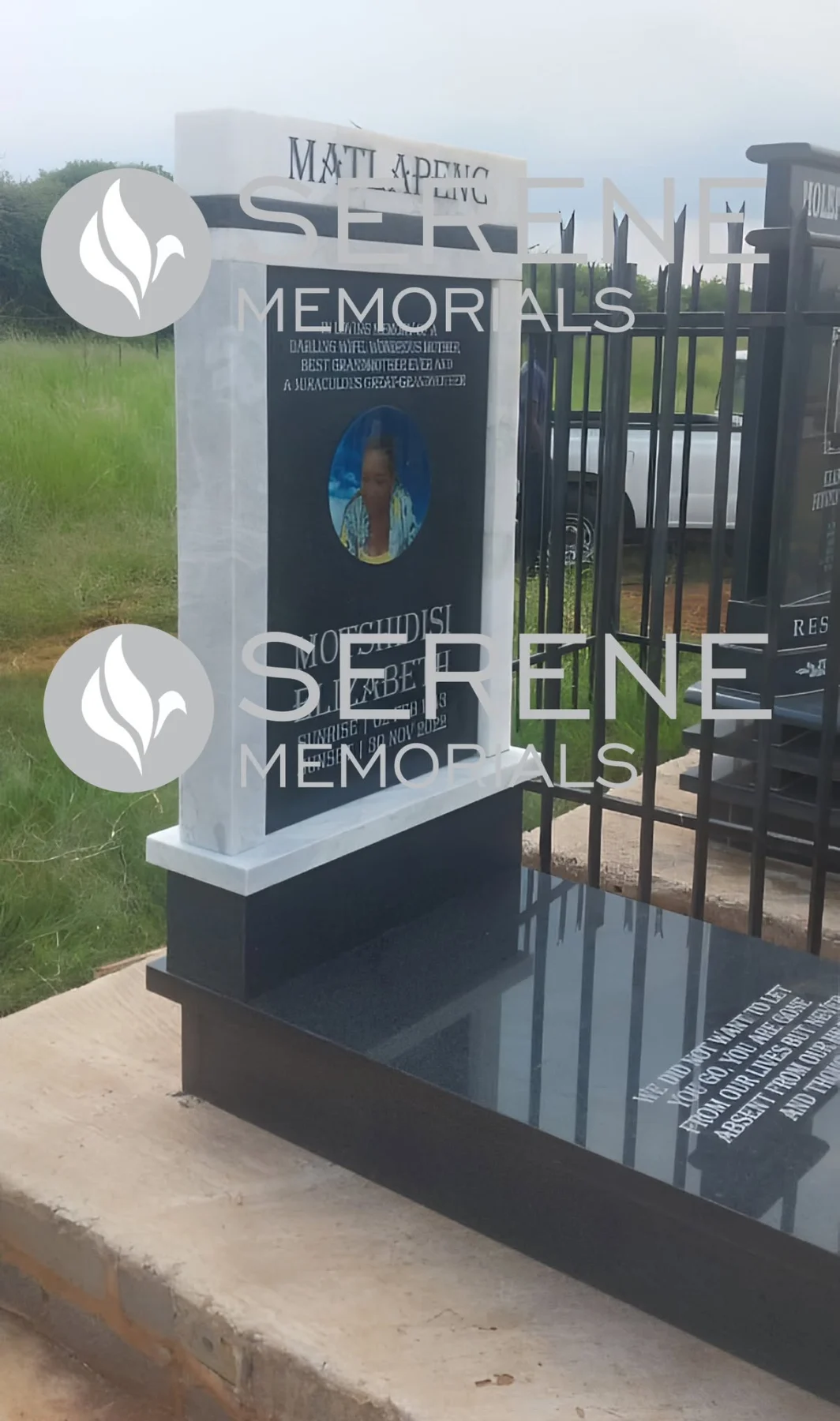Completed tombstone memorial by Serene Memorials, serving South Africa and the SADC region