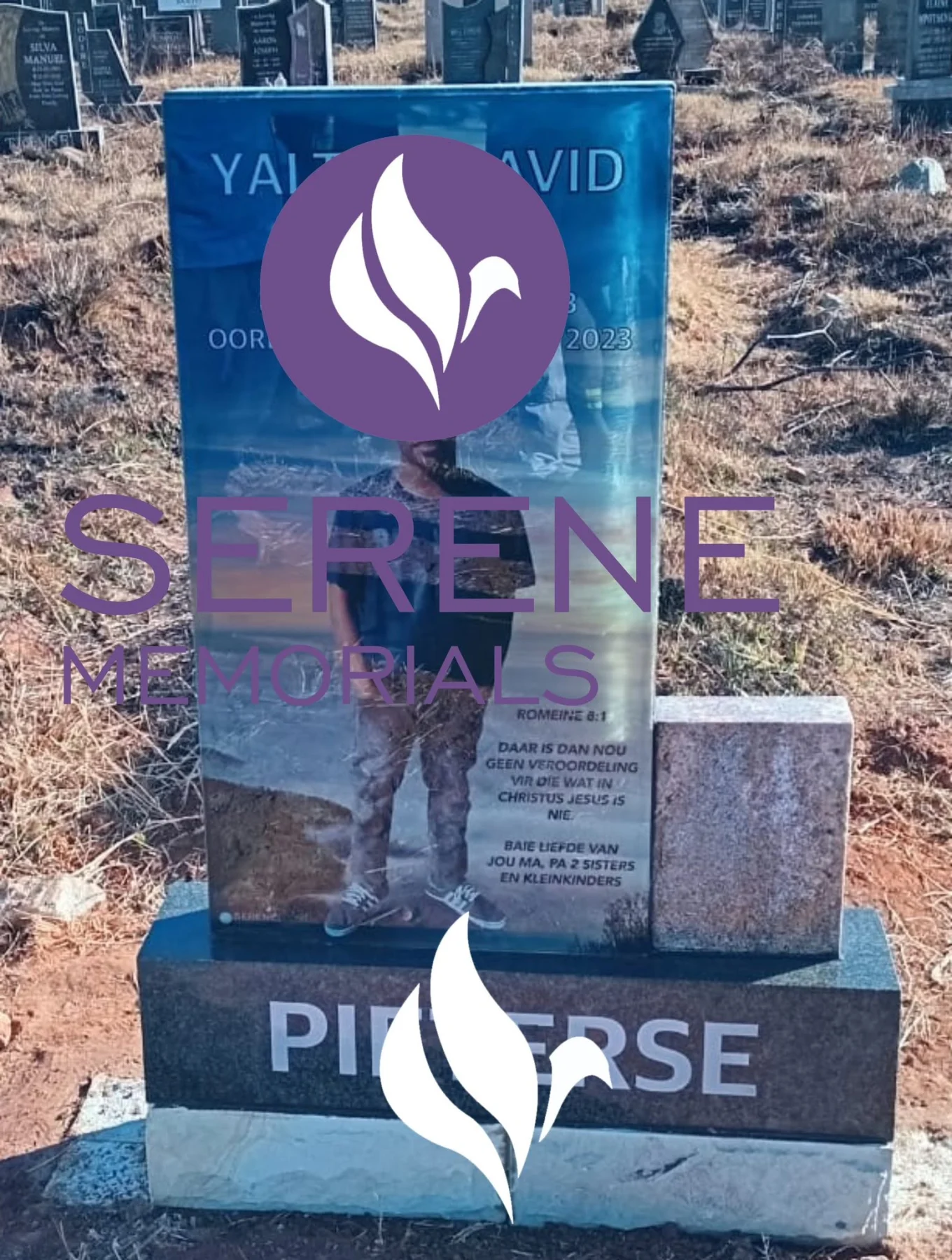 Completed tombstone memorial by Serene Memorials, serving South Africa and the SADC region