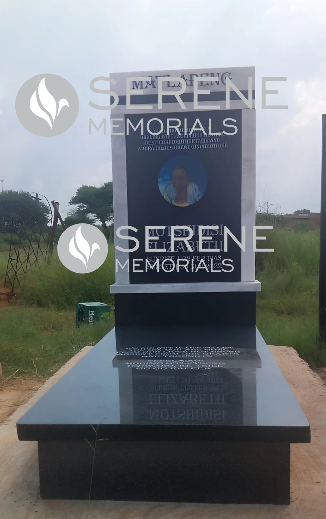 Completed tombstone memorial by Serene Memorials, serving South Africa and the SADC region