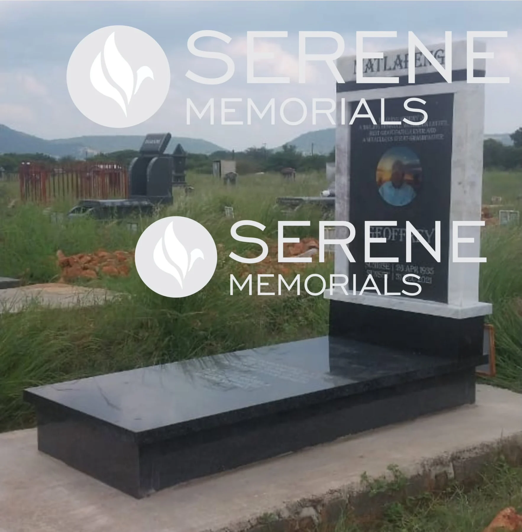 Completed tombstone memorial by Serene Memorials, serving South Africa and the SADC region
