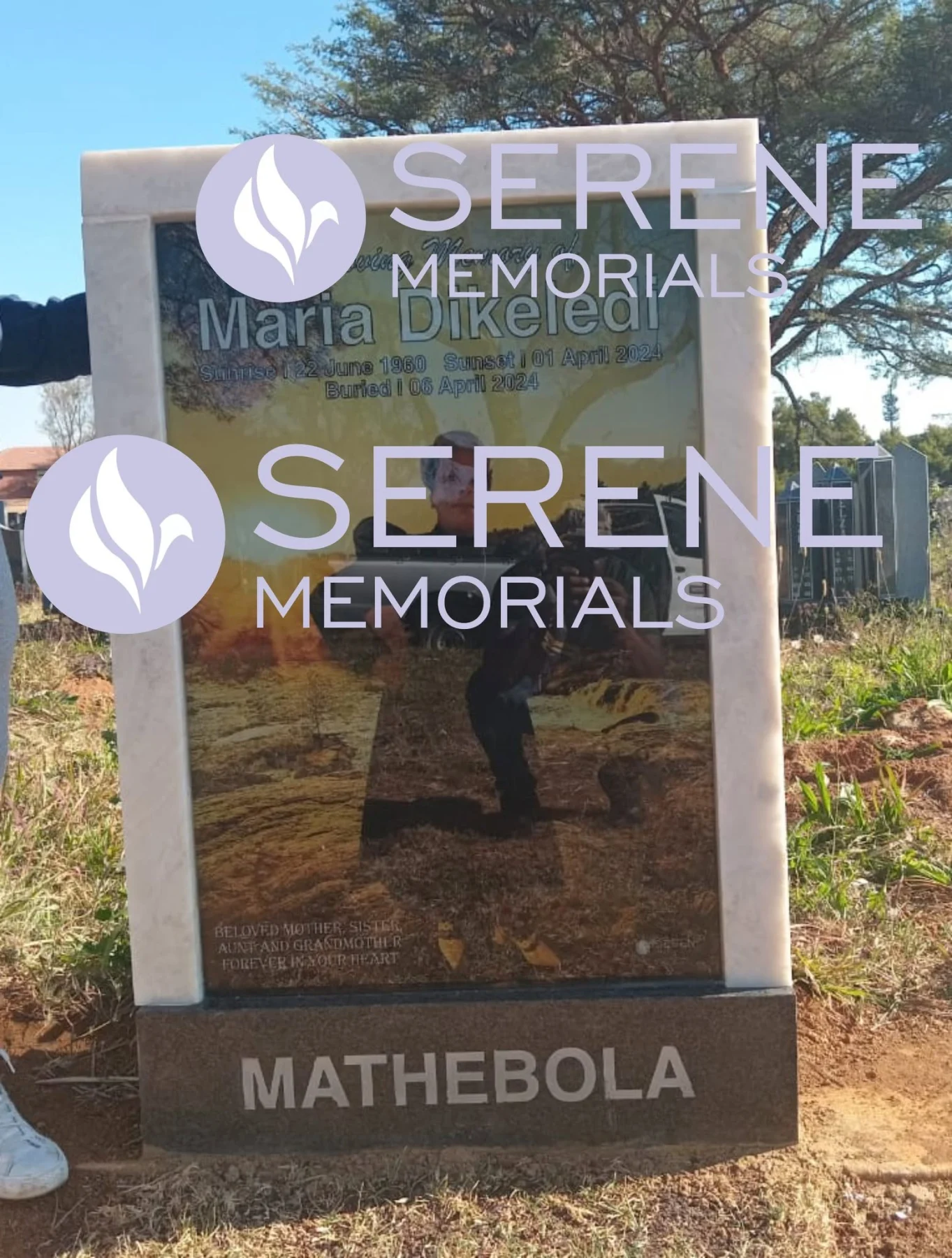 Completed tombstone memorial by Serene Memorials, serving South Africa and the SADC region