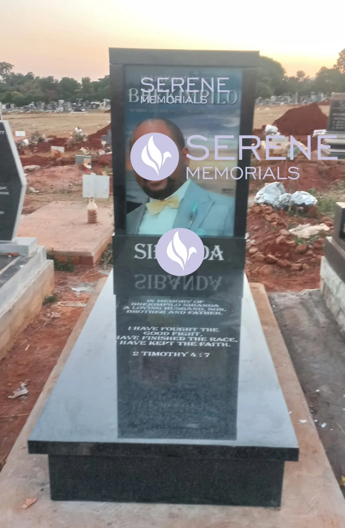 Completed tombstone memorial by Serene Memorials, serving South Africa and the SADC region