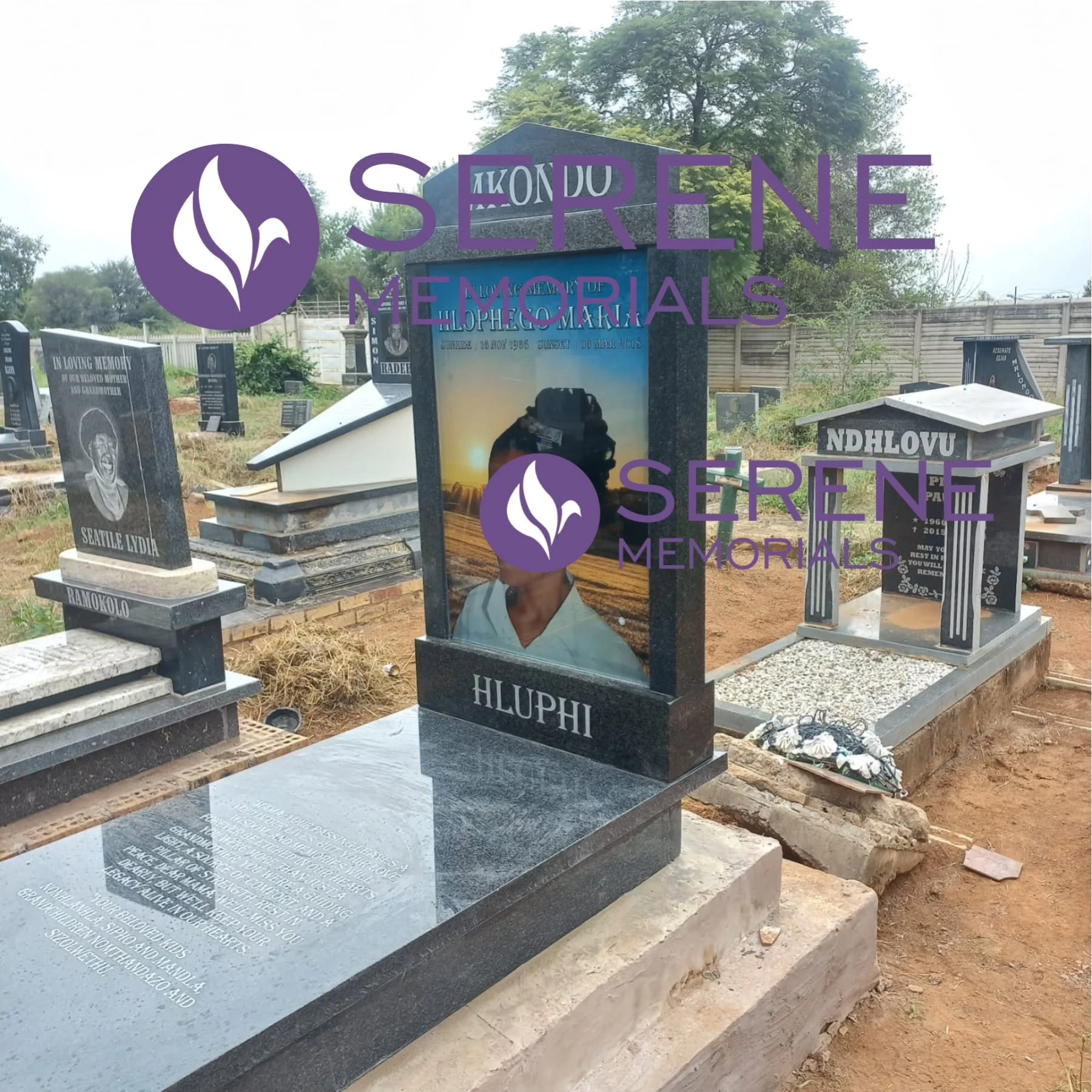 Completed tombstone memorial by Serene Memorials, serving South Africa and the SADC region