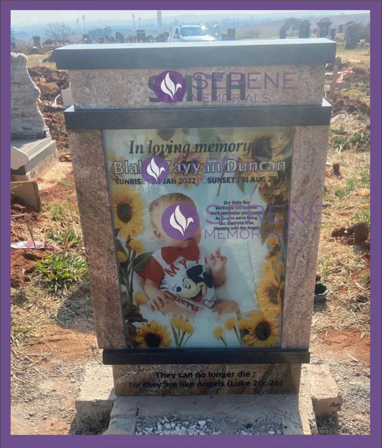 Completed tombstone memorial by Serene Memorials, serving South Africa and the SADC region
