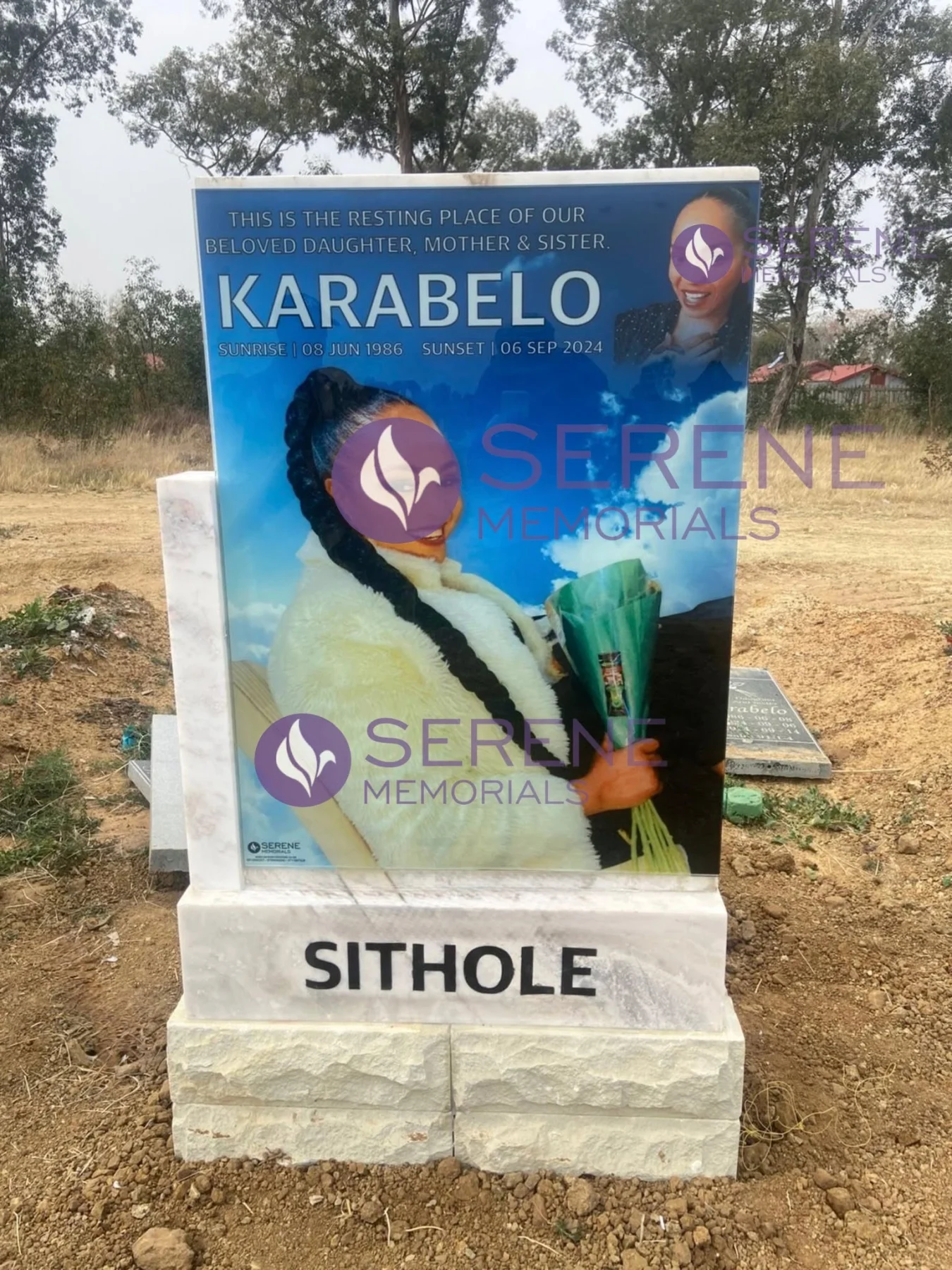 Completed tombstone memorial by Serene Memorials, serving South Africa and the SADC region