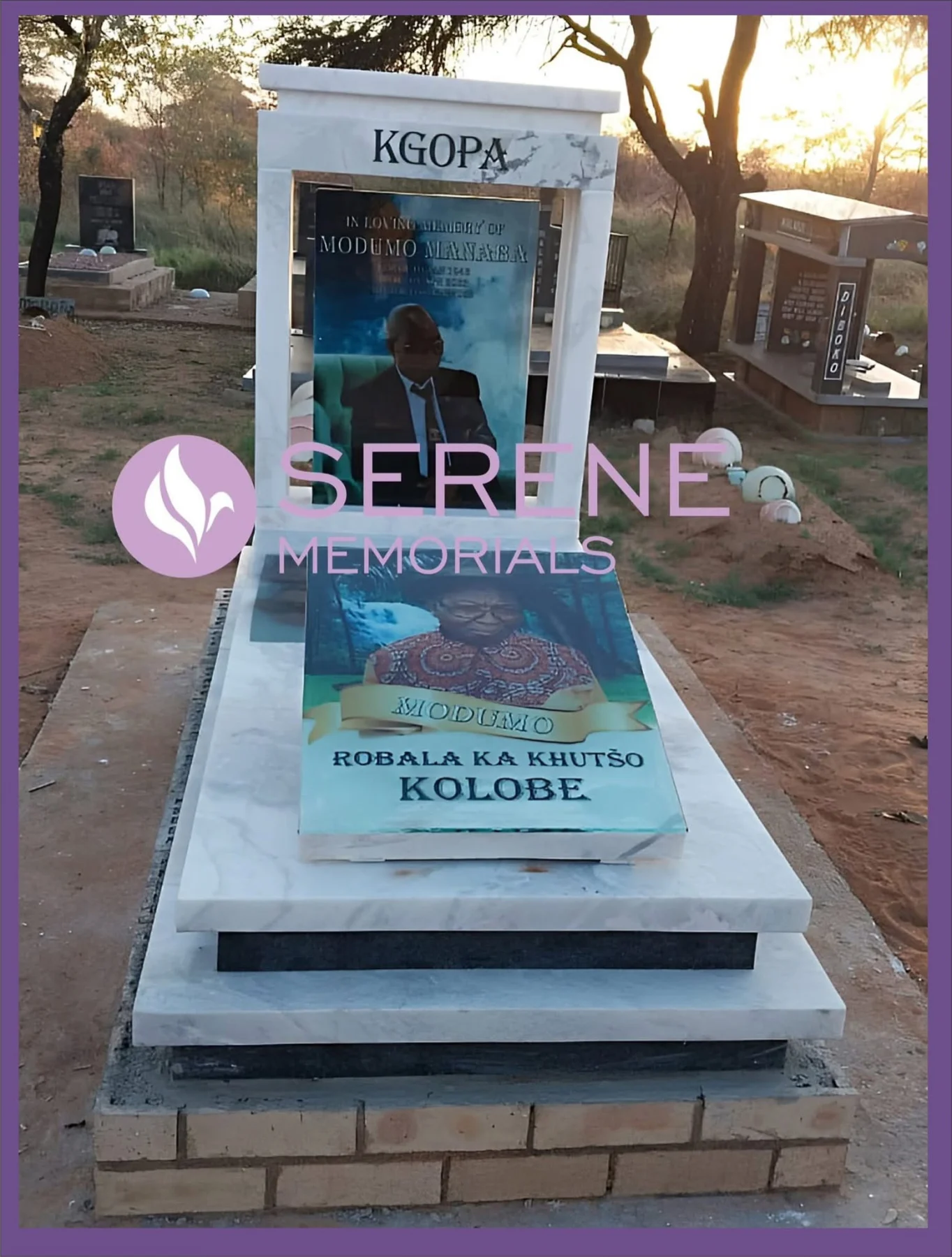 Completed tombstone memorial by Serene Memorials, serving South Africa and the SADC region