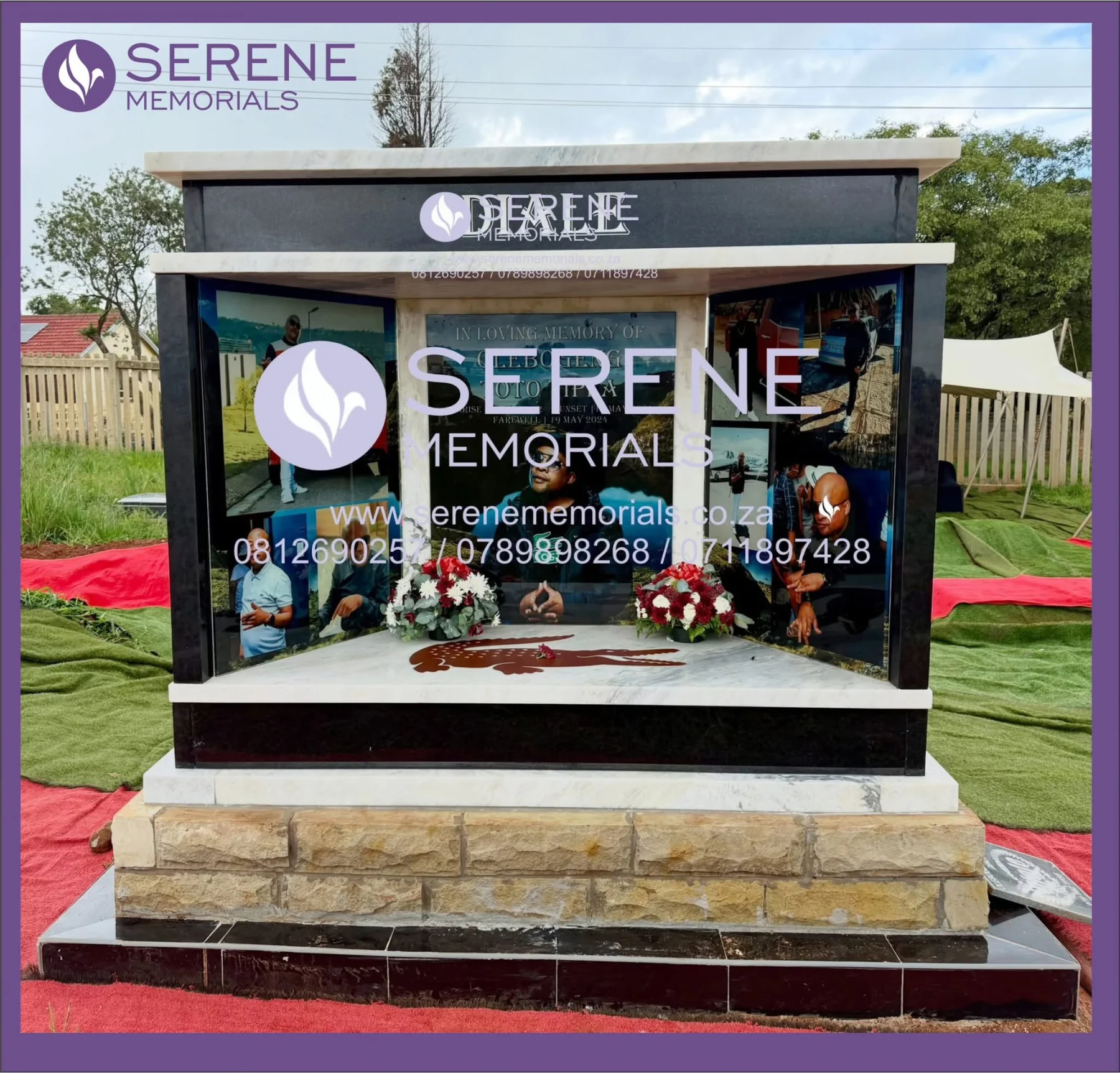 Completed tombstone memorial by Serene Memorials, serving South Africa and the SADC region
