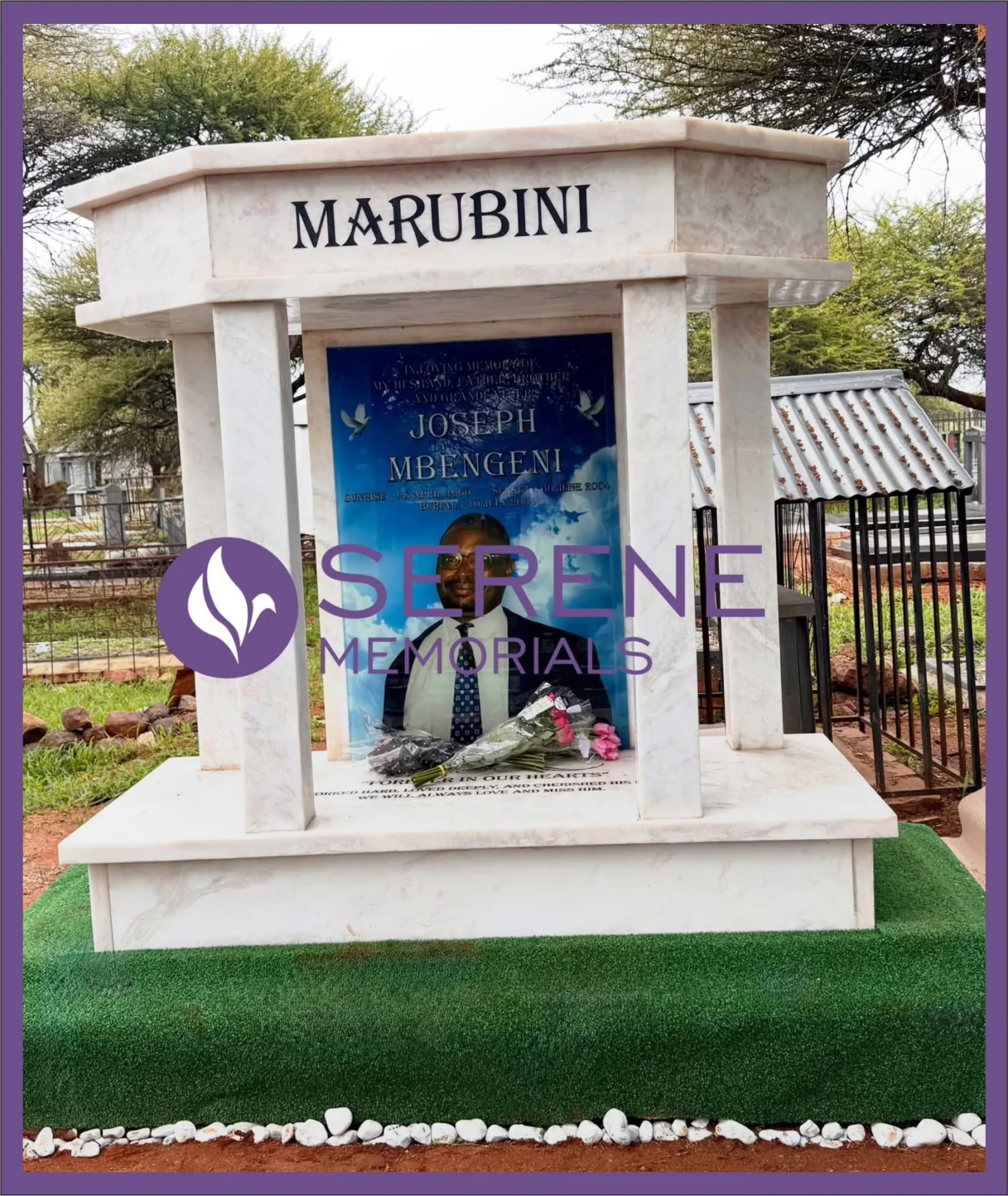 Completed tombstone memorial by Serene Memorials, serving South Africa and the SADC region