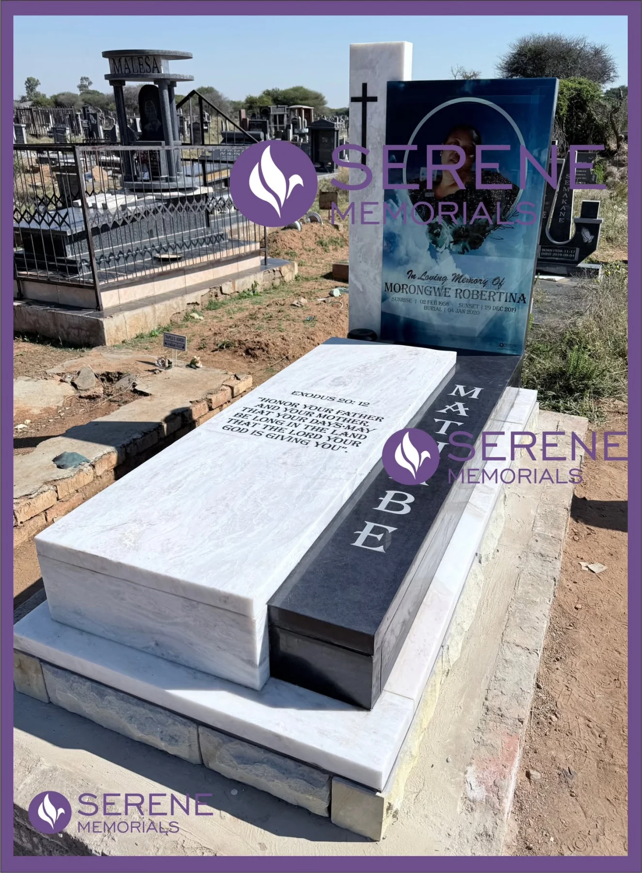 Completed tombstone memorial by Serene Memorials, serving South Africa and the SADC region