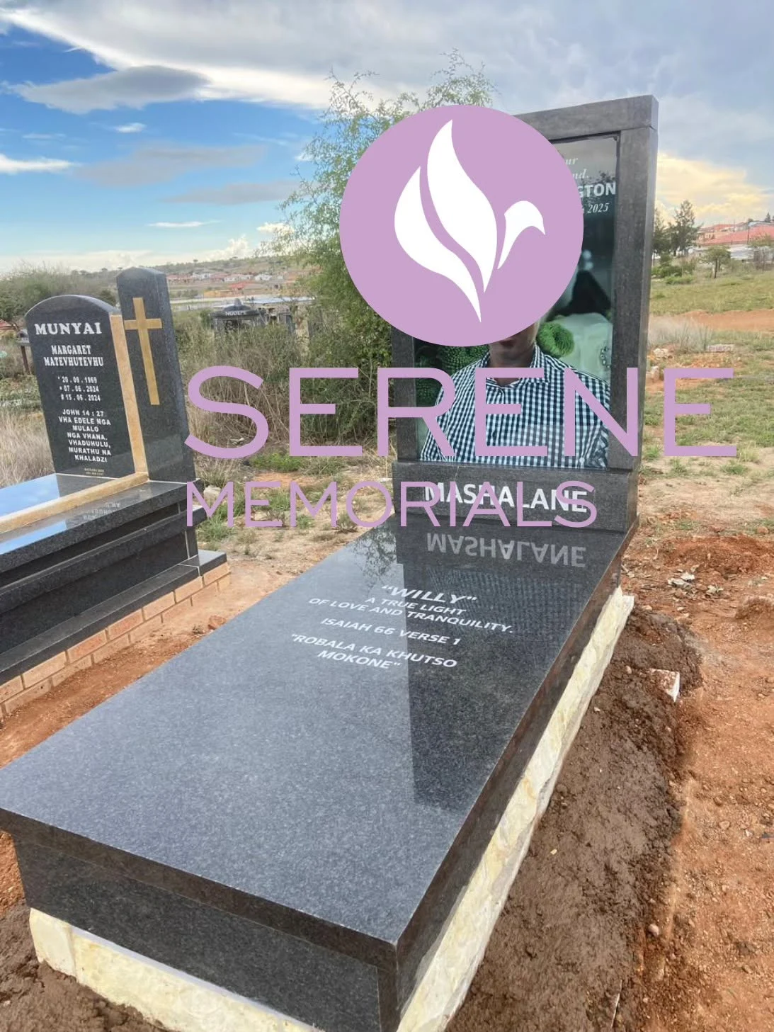 Completed tombstone memorial by Serene Memorials, serving South Africa and the SADC region