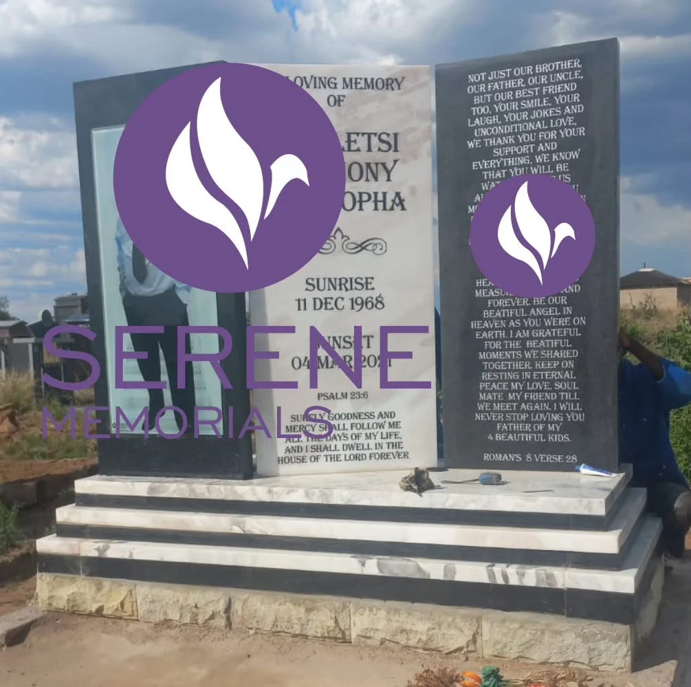 Completed tombstone memorial by Serene Memorials, serving South Africa and the SADC region