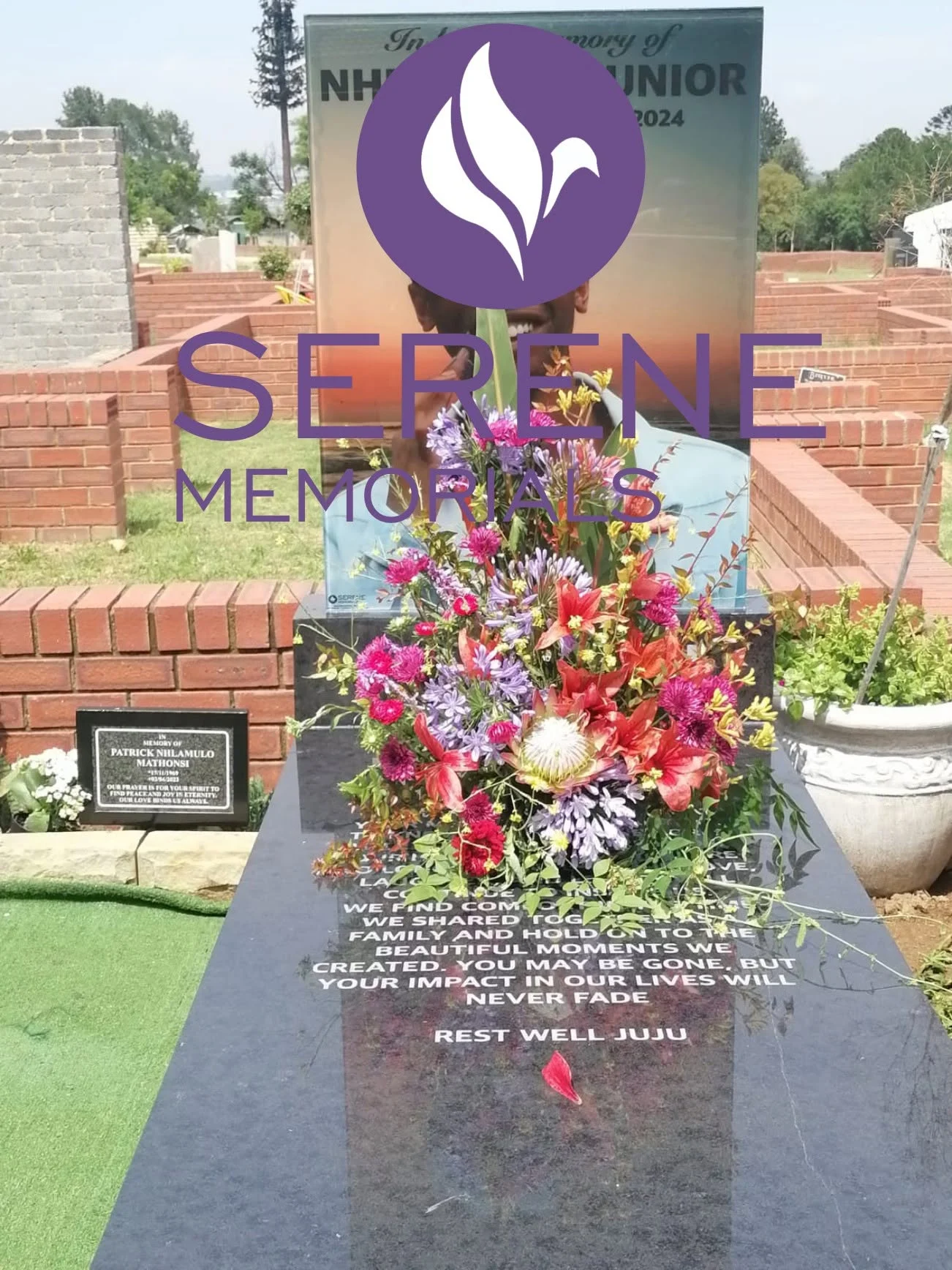 Completed tombstone memorial by Serene Memorials, serving South Africa and the SADC region