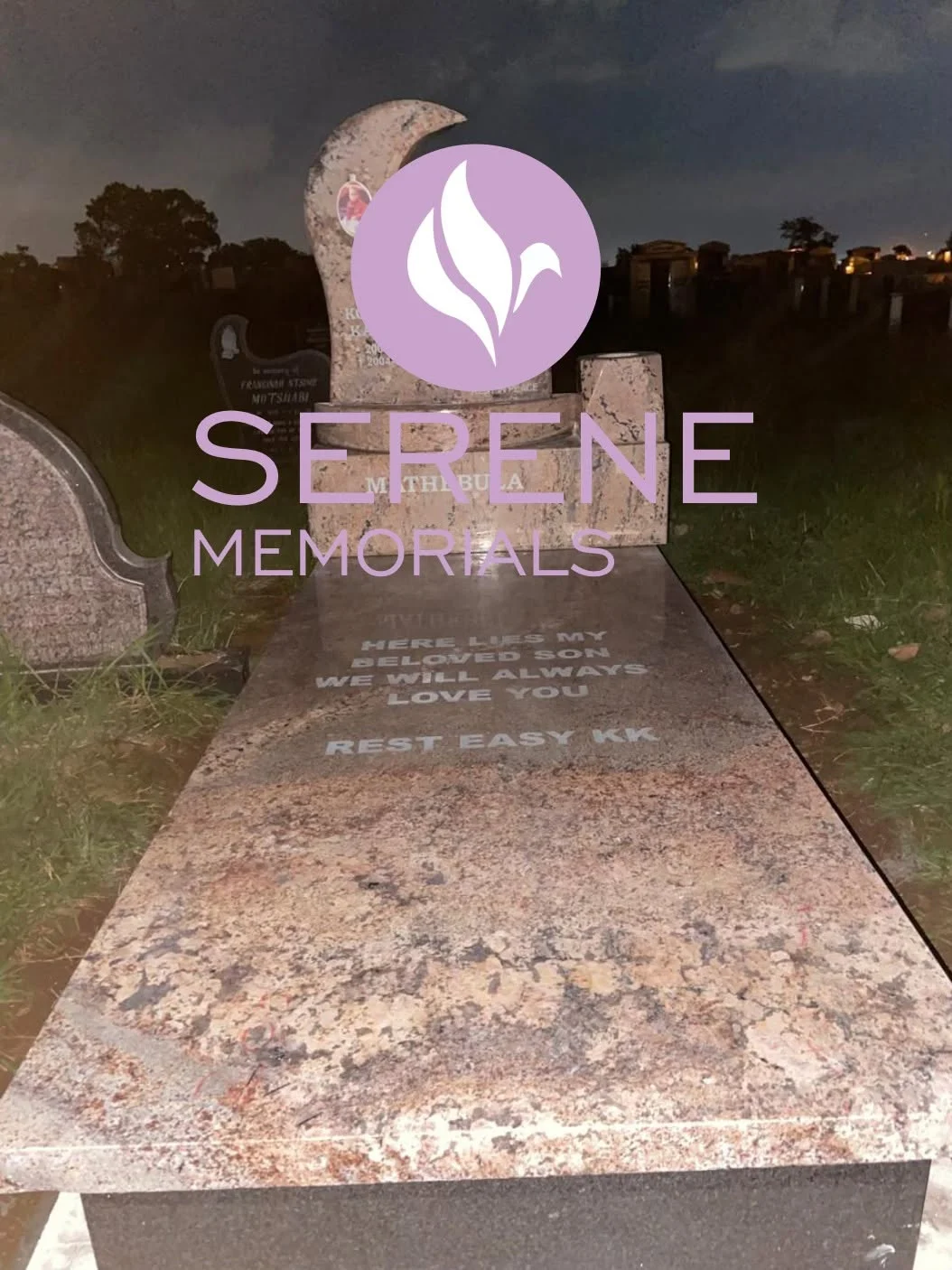 Completed tombstone memorial by Serene Memorials, serving South Africa and the SADC region