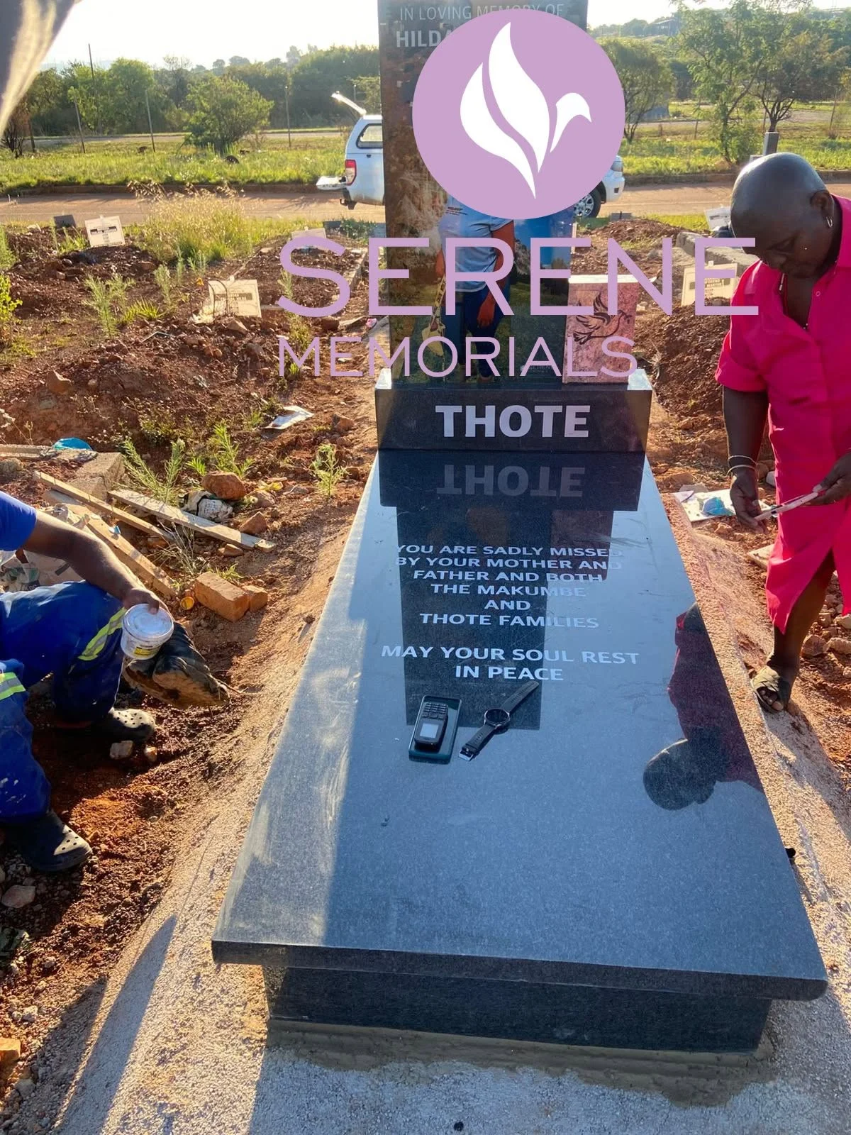 Completed tombstone memorial by Serene Memorials, serving South Africa and the SADC region