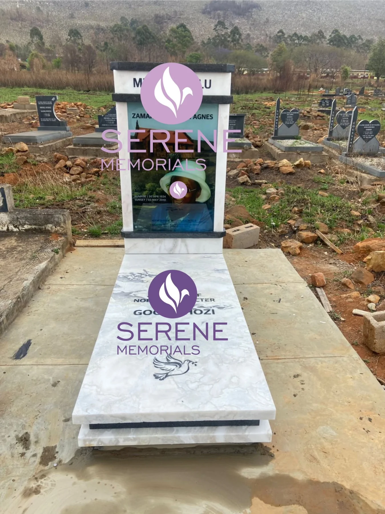 Completed tombstone memorial by Serene Memorials, serving South Africa and the SADC region
