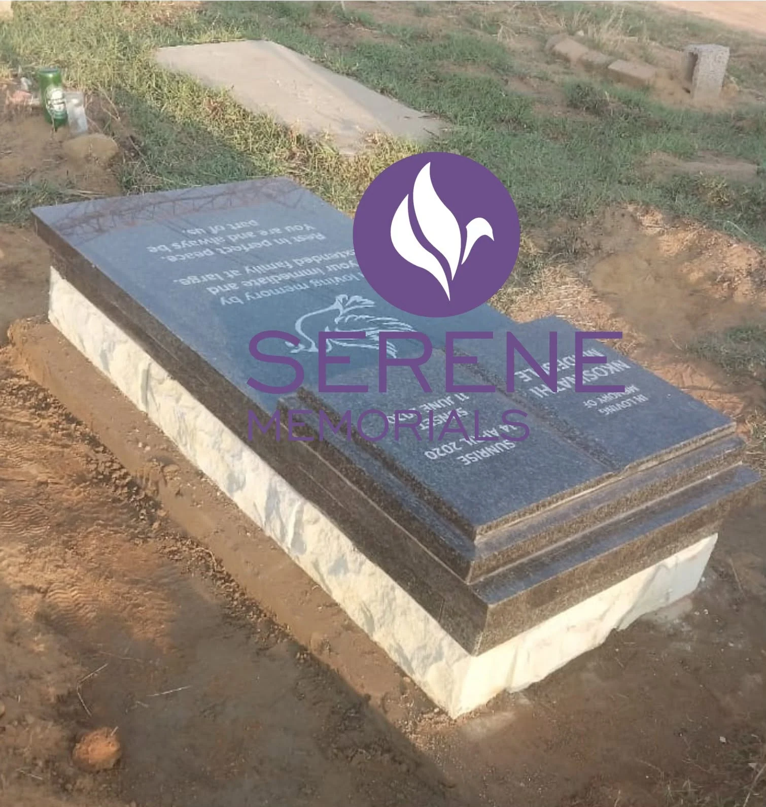 Completed tombstone memorial by Serene Memorials, serving South Africa and the SADC region
