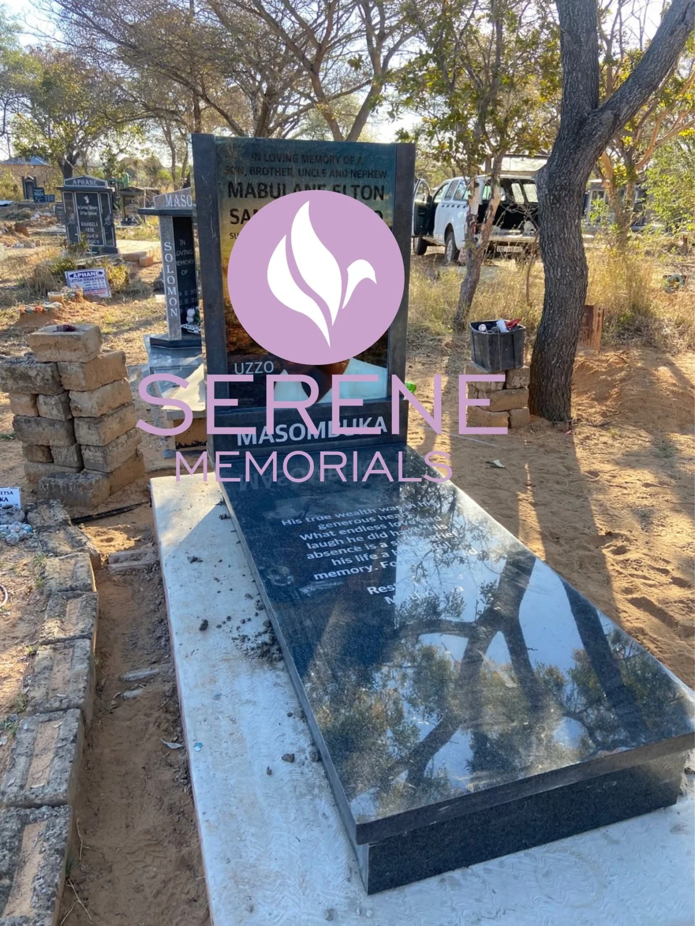 Completed tombstone memorial by Serene Memorials, serving South Africa and the SADC region