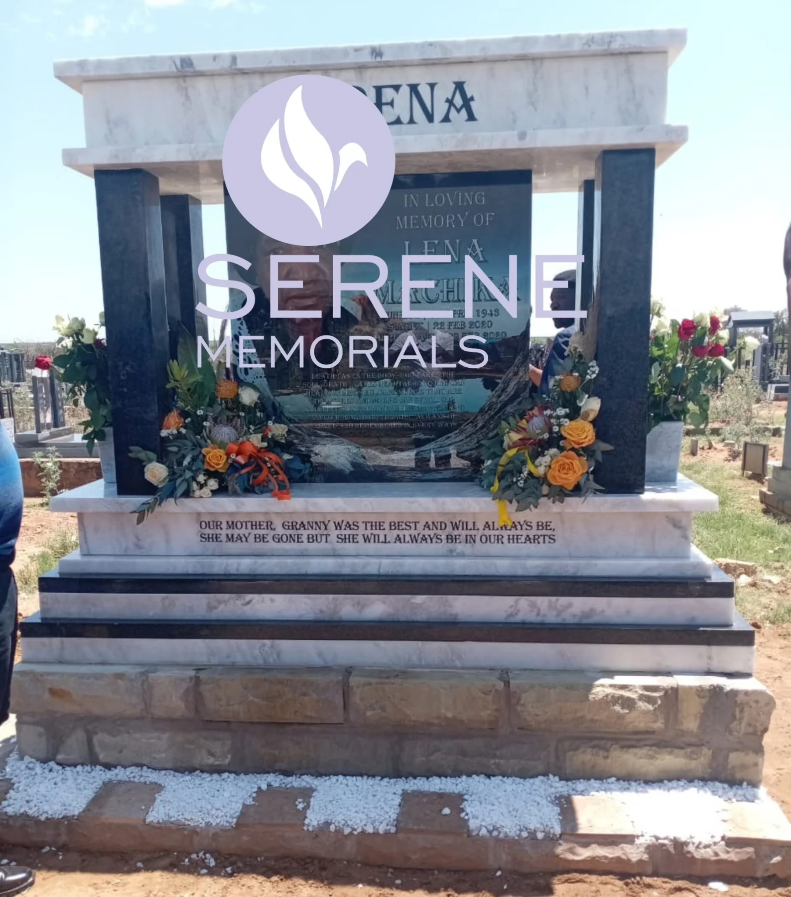 Completed tombstone memorial by Serene Memorials, serving South Africa and the SADC region