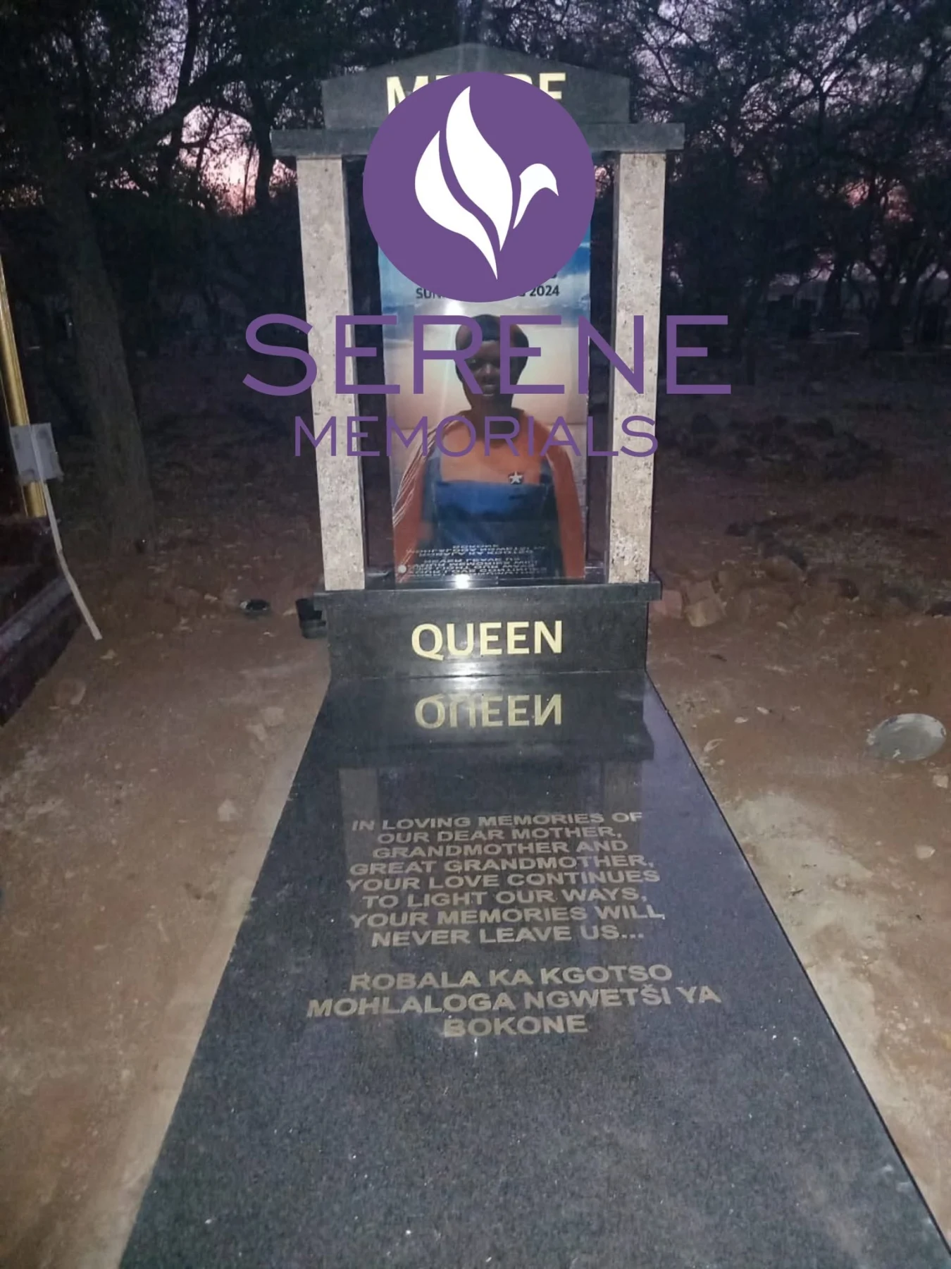 Completed tombstone memorial by Serene Memorials, serving South Africa and the SADC region