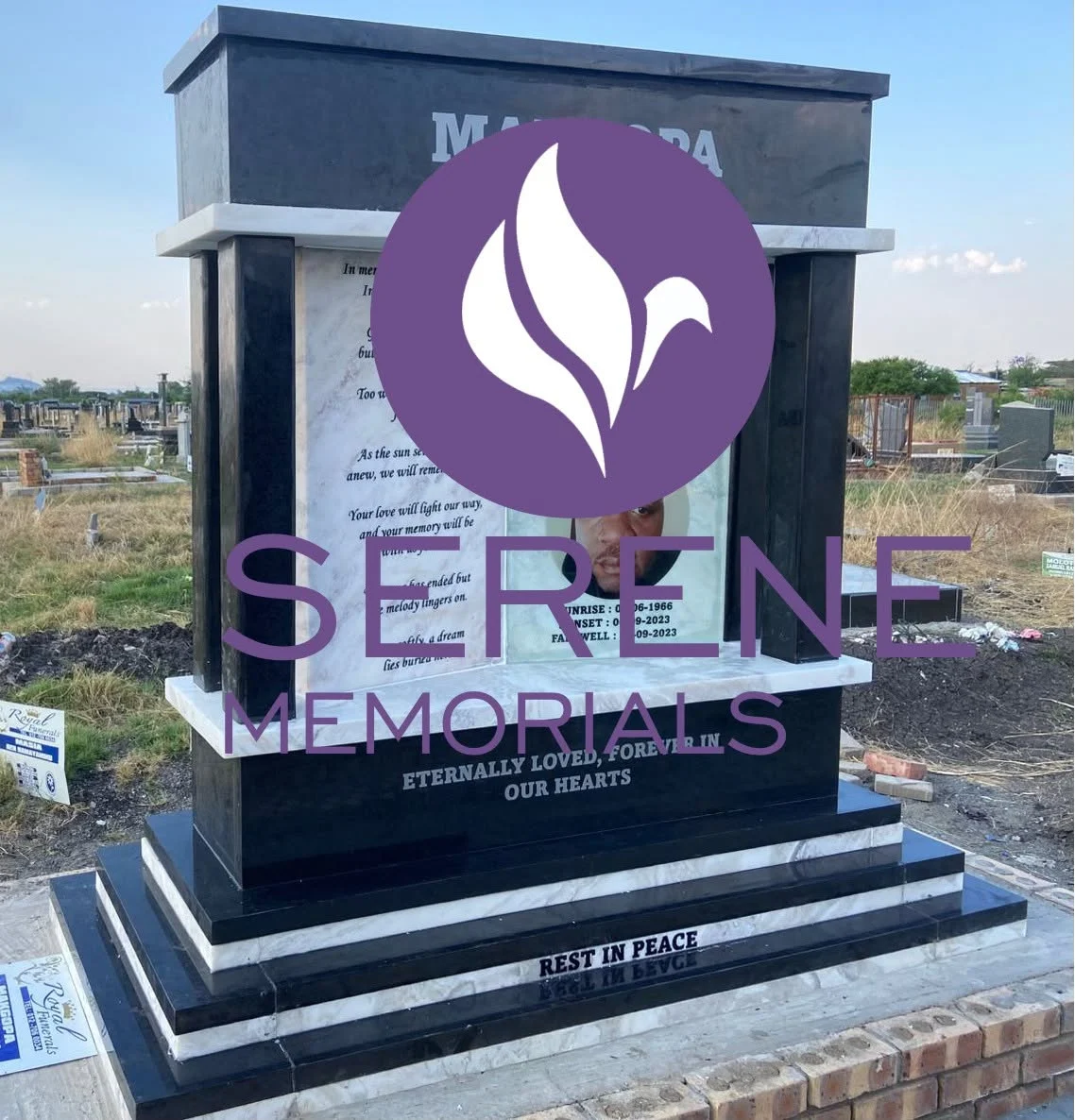 Completed tombstone memorial by Serene Memorials, serving South Africa and the SADC region