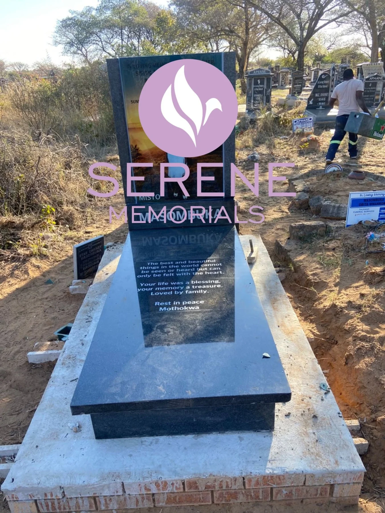 Completed tombstone memorial by Serene Memorials, serving South Africa and the SADC region