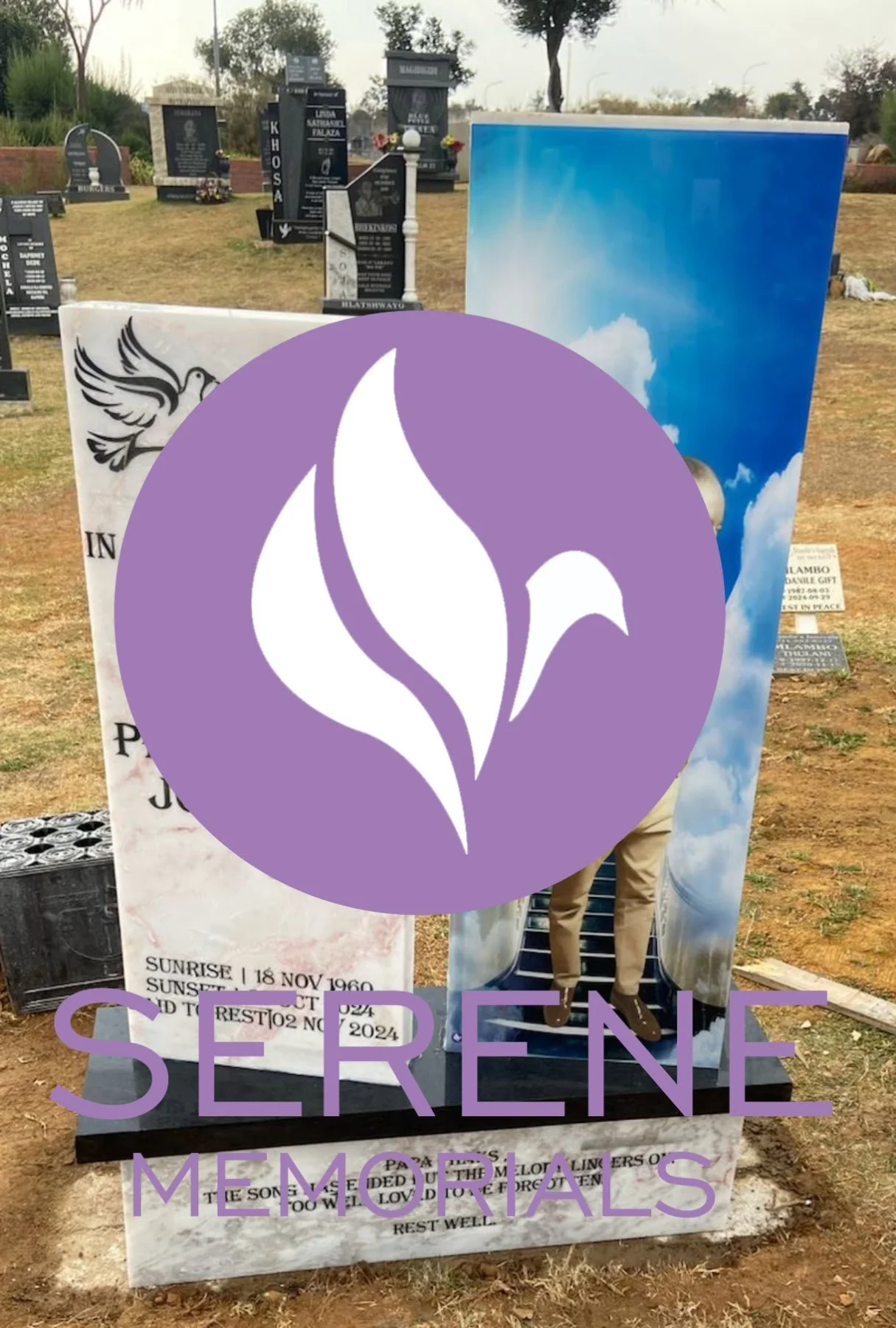 Completed tombstone memorial by Serene Memorials, serving South Africa and the SADC region