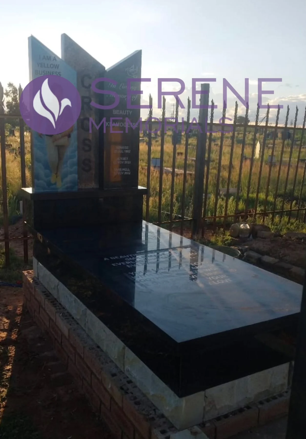 Completed tombstone memorial by Serene Memorials, serving South Africa and the SADC region