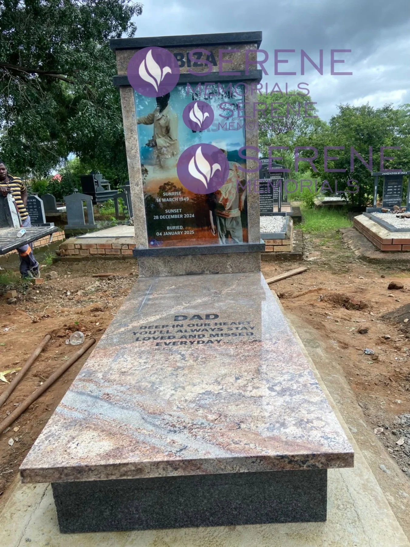 Completed tombstone memorial by Serene Memorials, serving South Africa and the SADC region