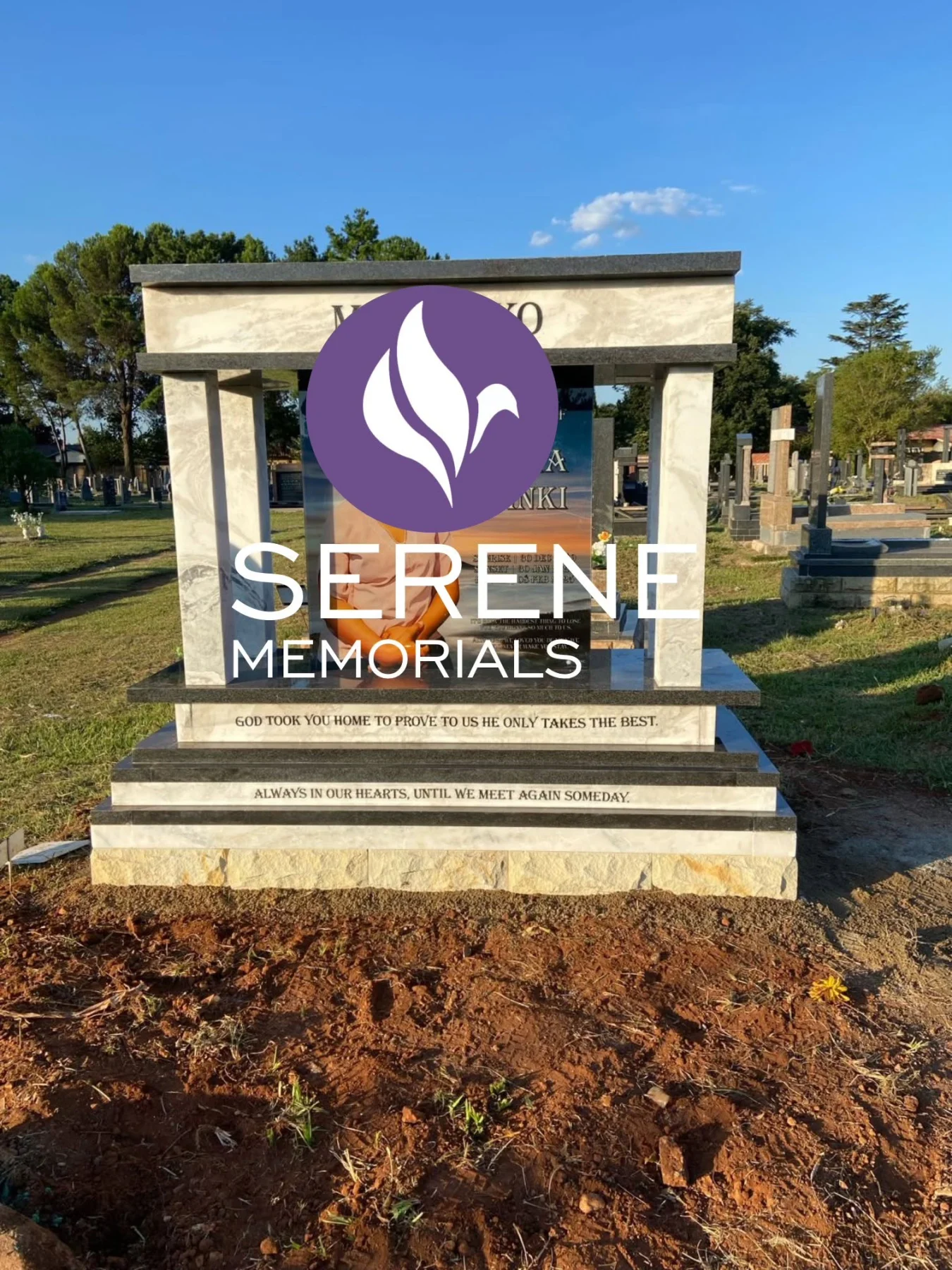 Completed tombstone memorial by Serene Memorials, serving South Africa and the SADC region