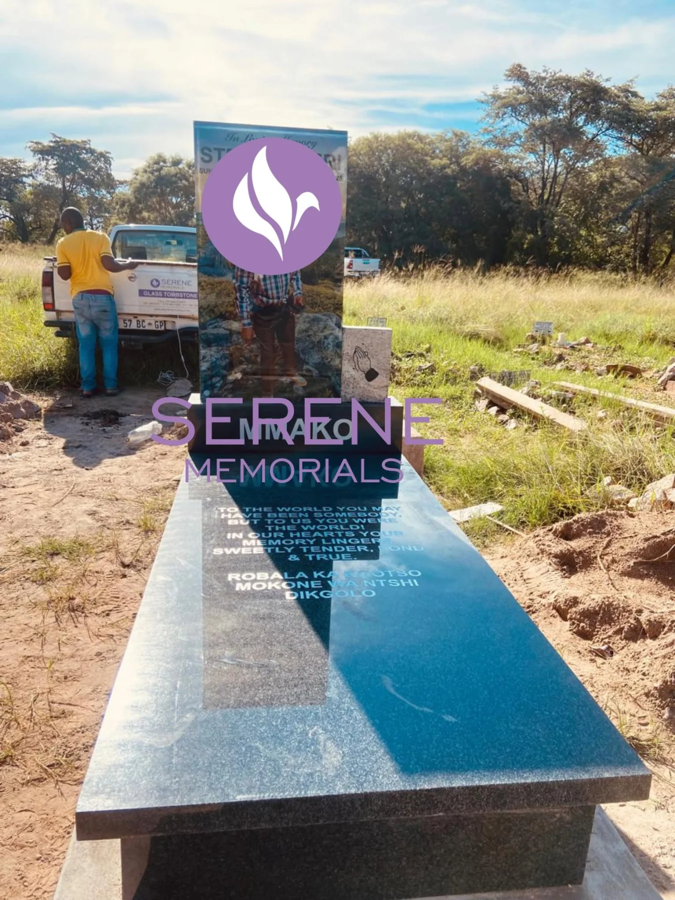 Completed tombstone memorial by Serene Memorials, serving South Africa and the SADC region