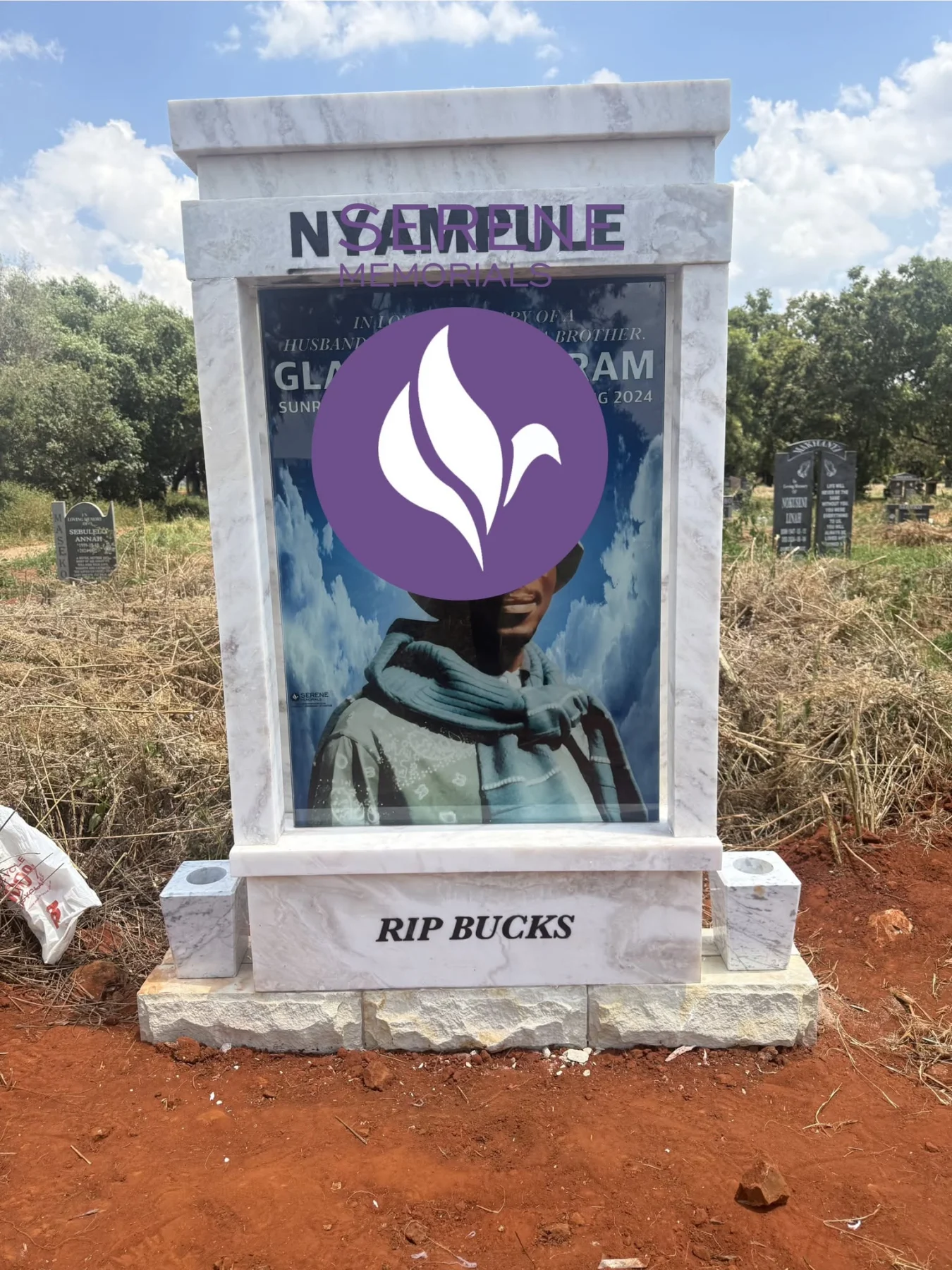 Completed tombstone memorial by Serene Memorials, serving South Africa and the SADC region