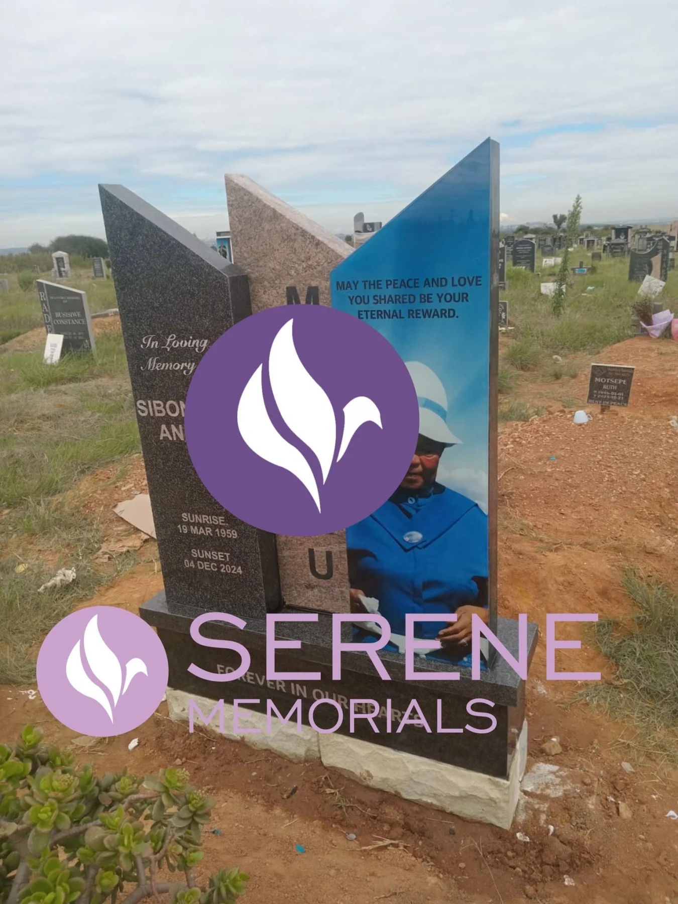 Completed tombstone memorial by Serene Memorials, serving South Africa and the SADC region