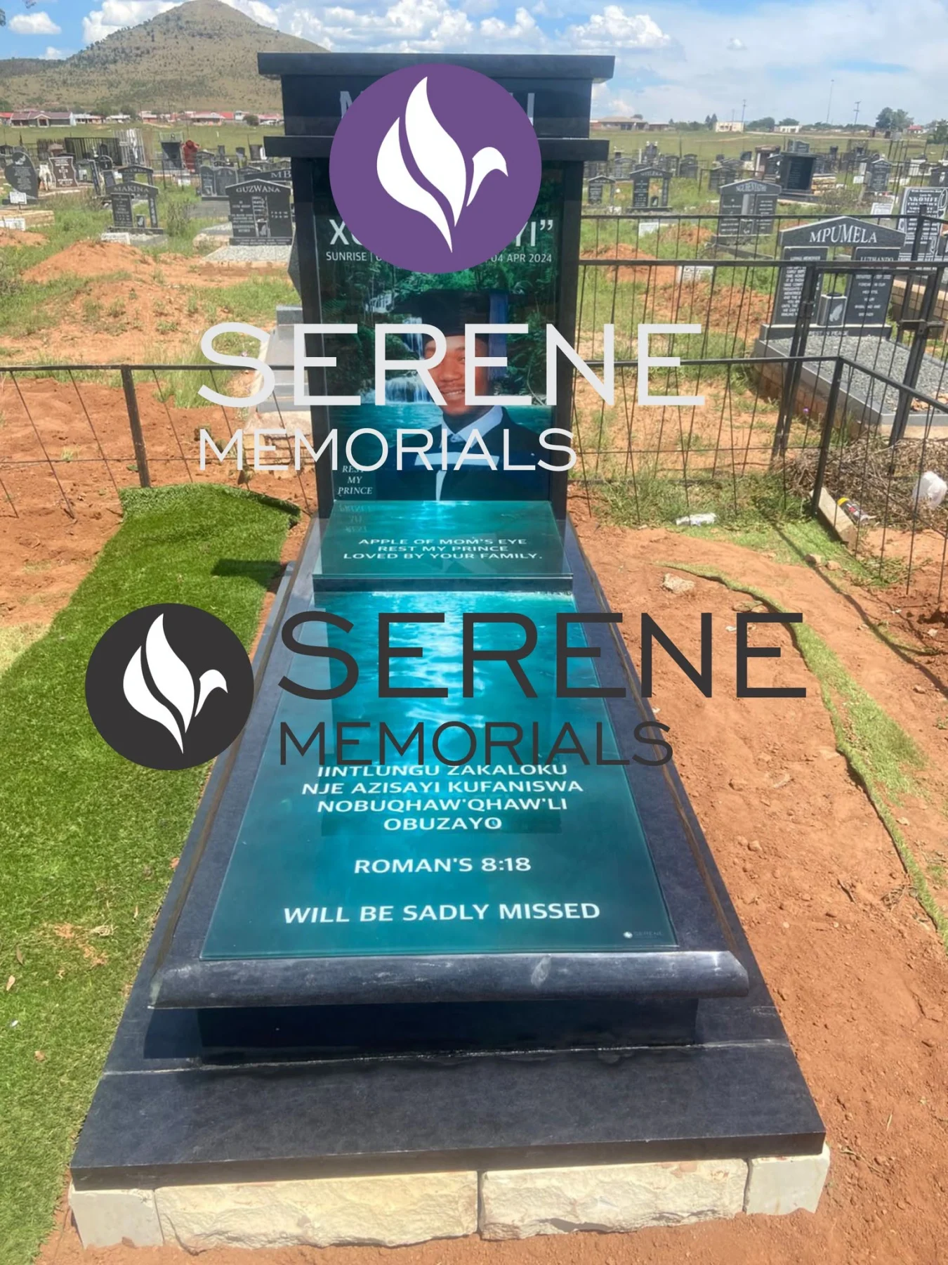 Completed tombstone memorial by Serene Memorials, serving South Africa and the SADC region