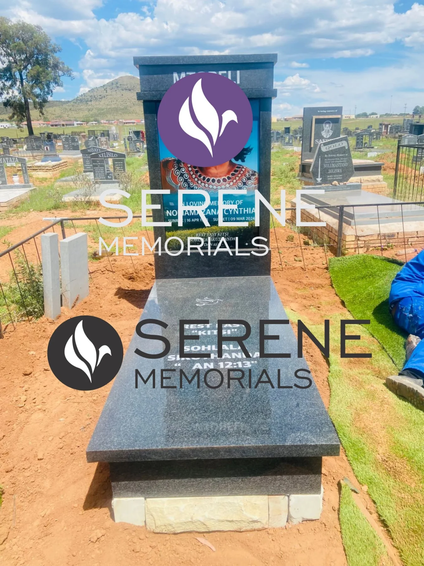 Completed tombstone memorial by Serene Memorials, serving South Africa and the SADC region