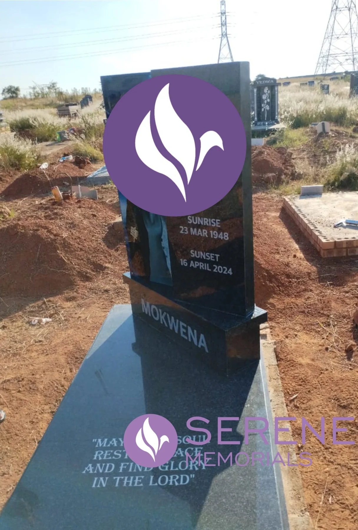 Completed tombstone memorial by Serene Memorials, serving South Africa and the SADC region